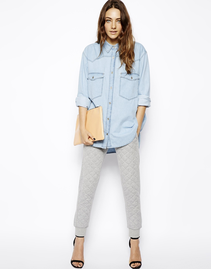 Asos Oversized Denim Boyfriend Shirt In Light Wash in Blue Lyst