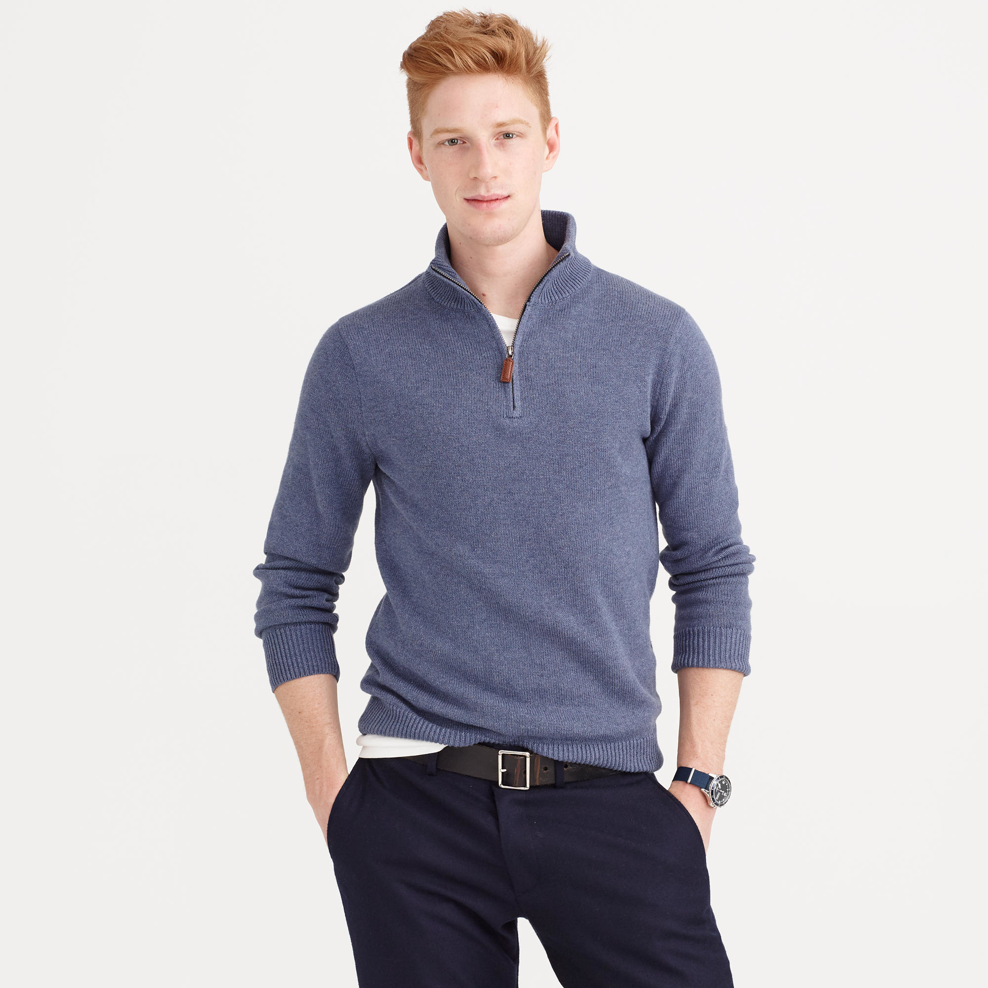 J.crew Cotton-cashmere Half-zip Sweater in Blue for Men (hthr storm ...