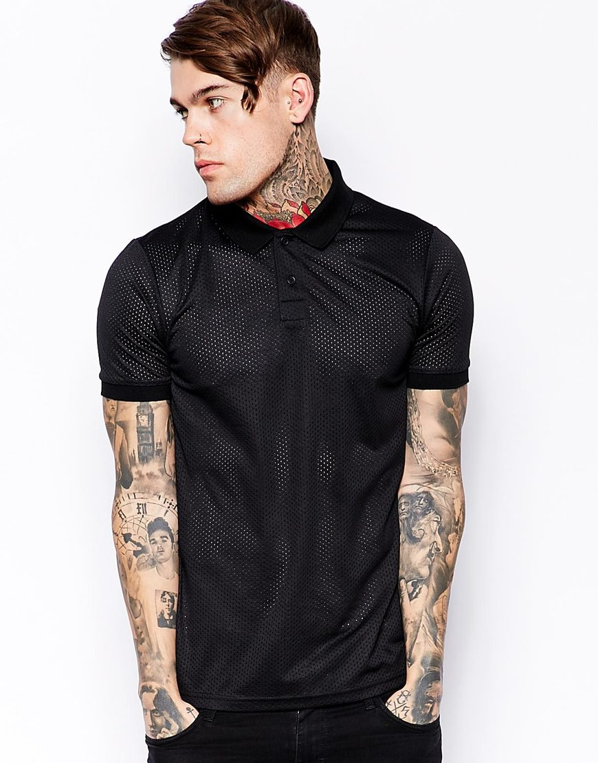 Asos Polo Shirt In Mesh in Black for Men | Lyst