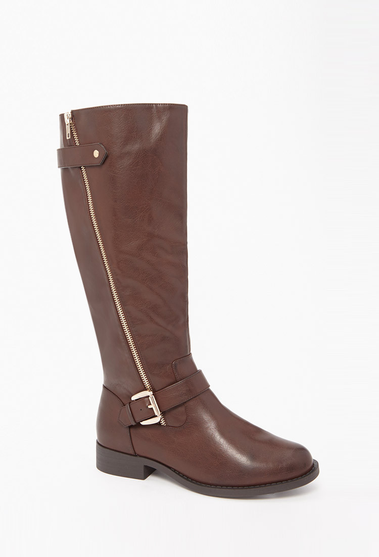 Forever 21 Knee-high Faux Leather Boots (wide) in Brown | Lyst