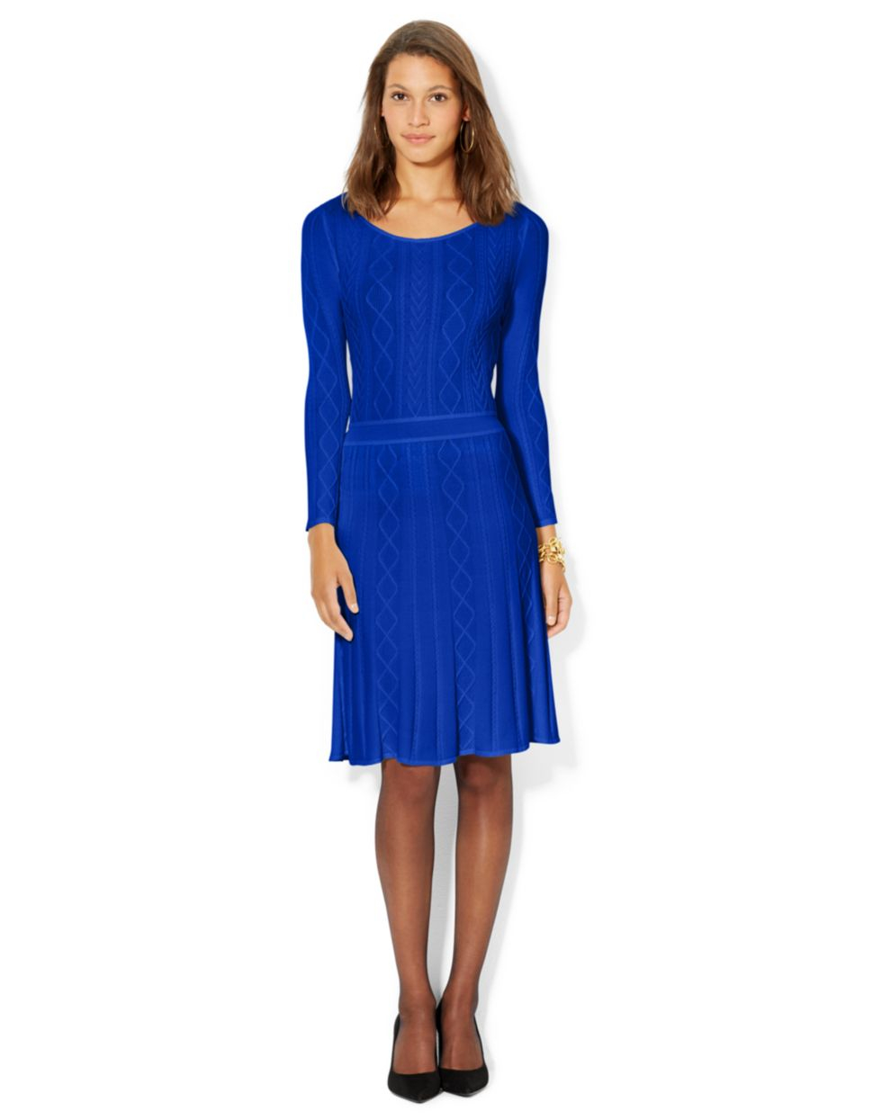 Lyst - Lauren By Ralph Lauren Cable Knit Sweater Dress in Blue