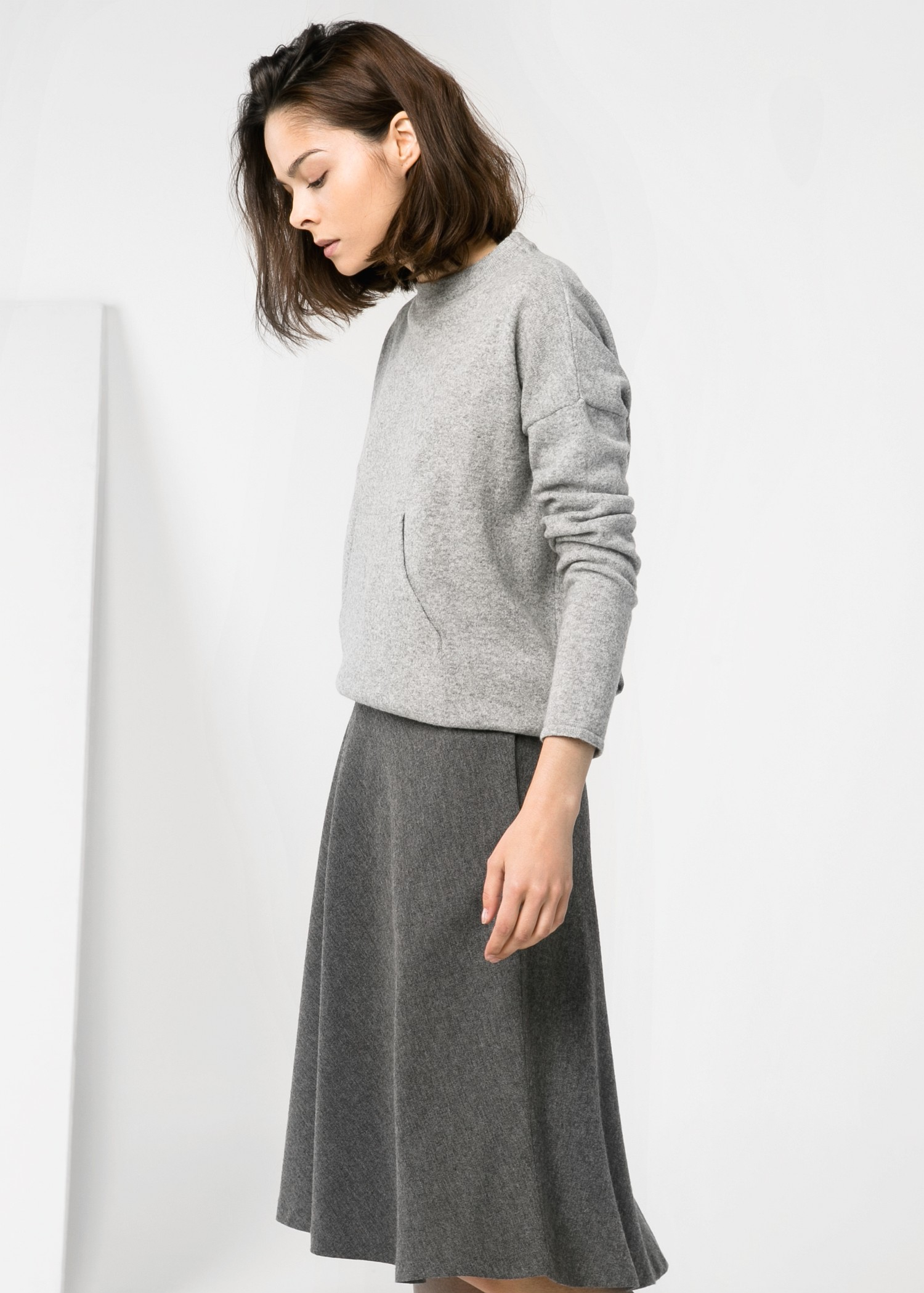 Mango Premium Flared Midi Skirt in Gray | Lyst