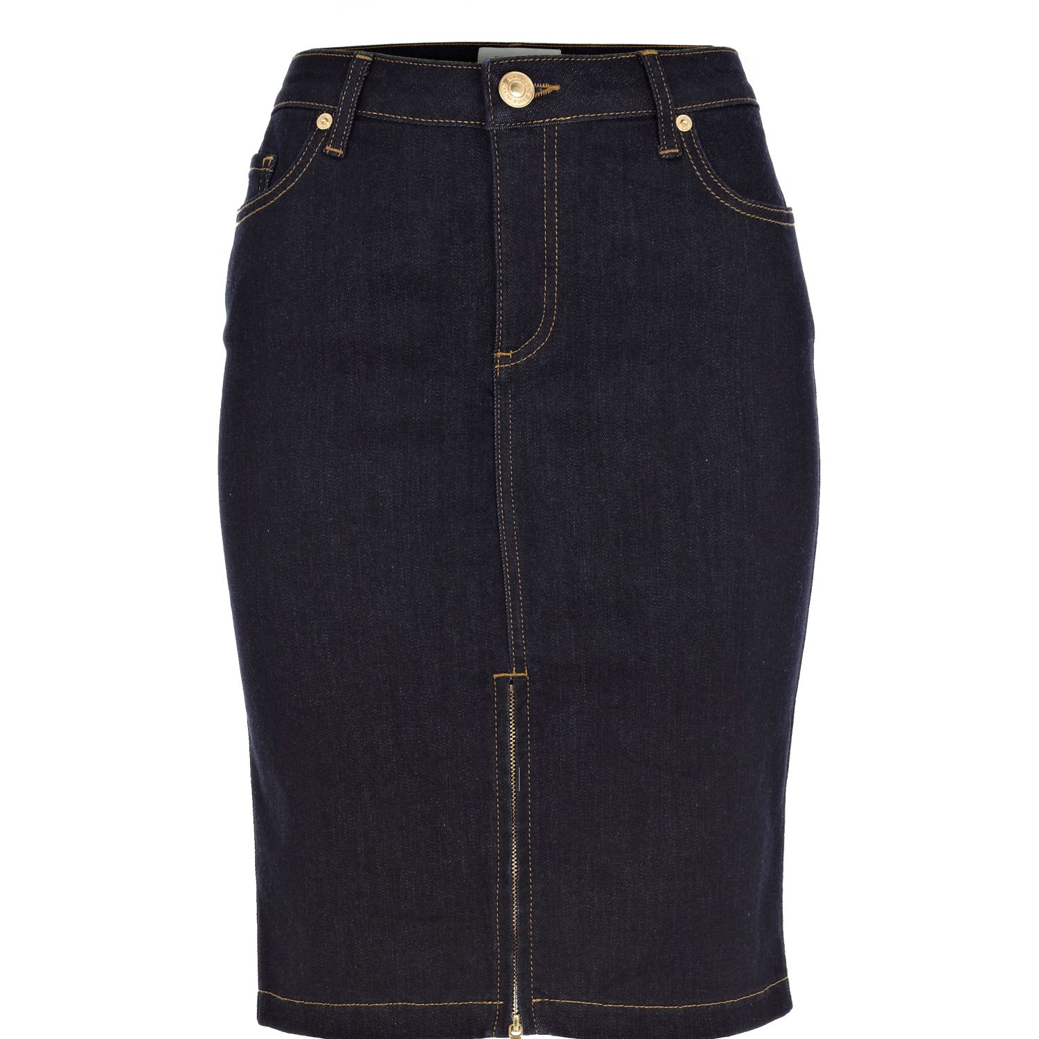 River Island Zip Trim Denim Pencil Skirt in Blue (denim) | Lyst