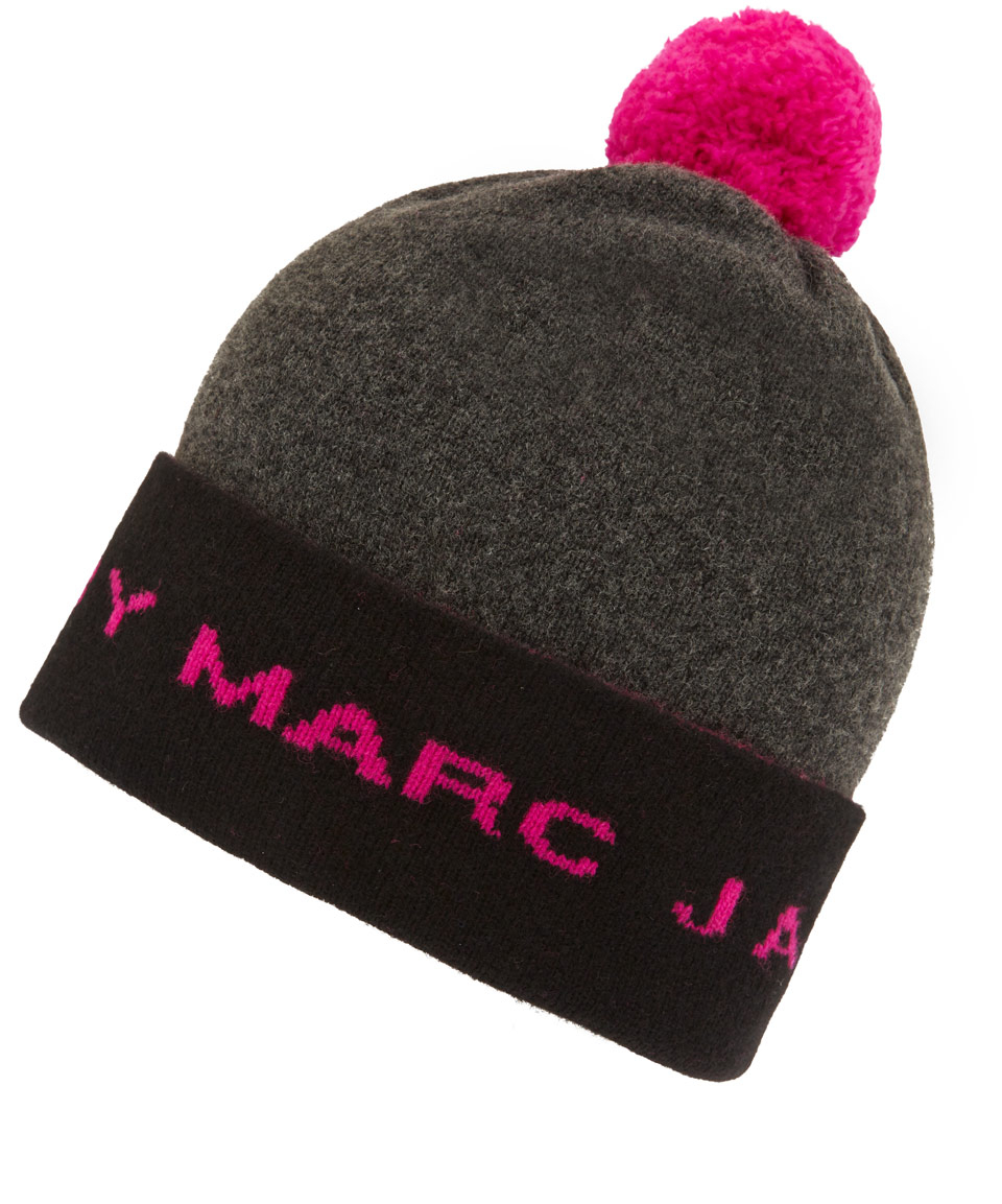 Marc by marc jacobs Grey and Pink Logo Ski Hat in Gray for Men Lyst