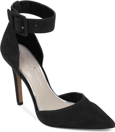 Jessica Simpson Cayna Ankle Strap Pumps in Black (Black Suede) | Lyst