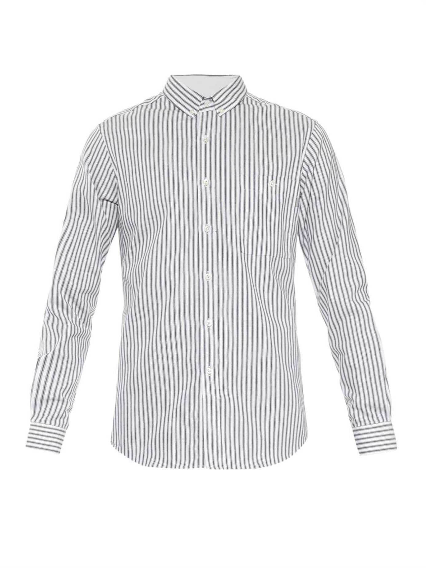 Patrik ervell Ticking-Stripe Cotton-Twill Shirt in Gray for Men | Lyst