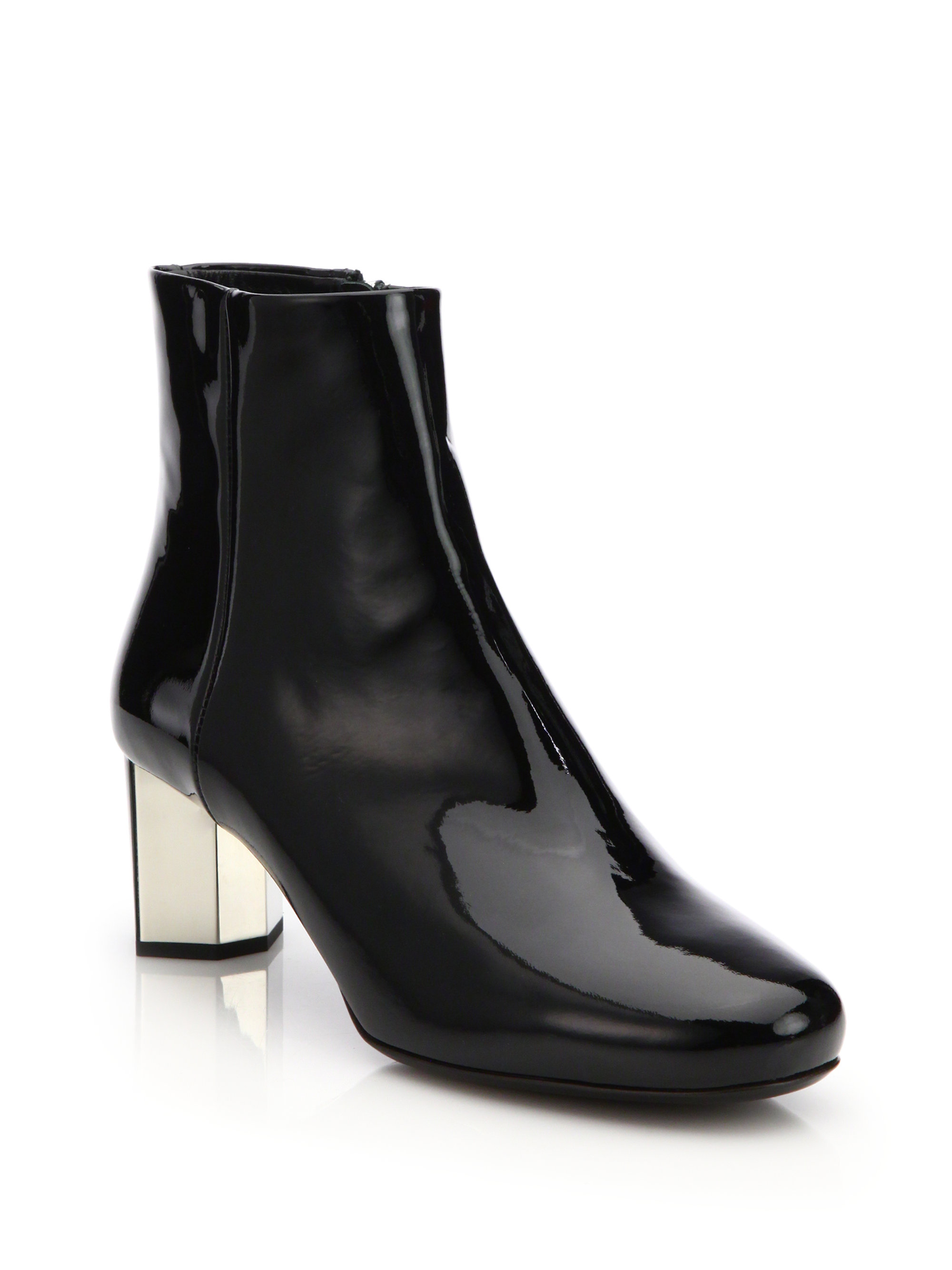 Lyst - Prada Patent Leather Metal-heel Ankle Boots in Black
