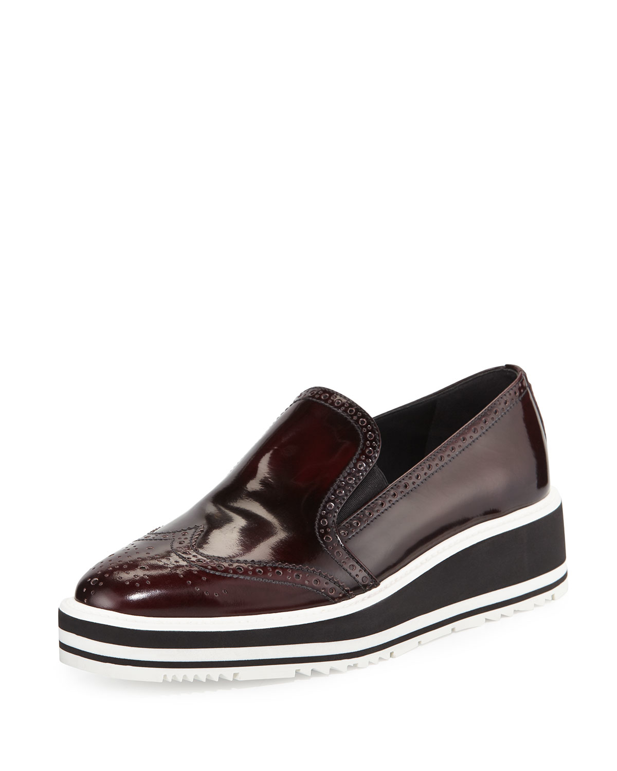 Lyst - Prada Polished Leather Platform Loafers in Brown