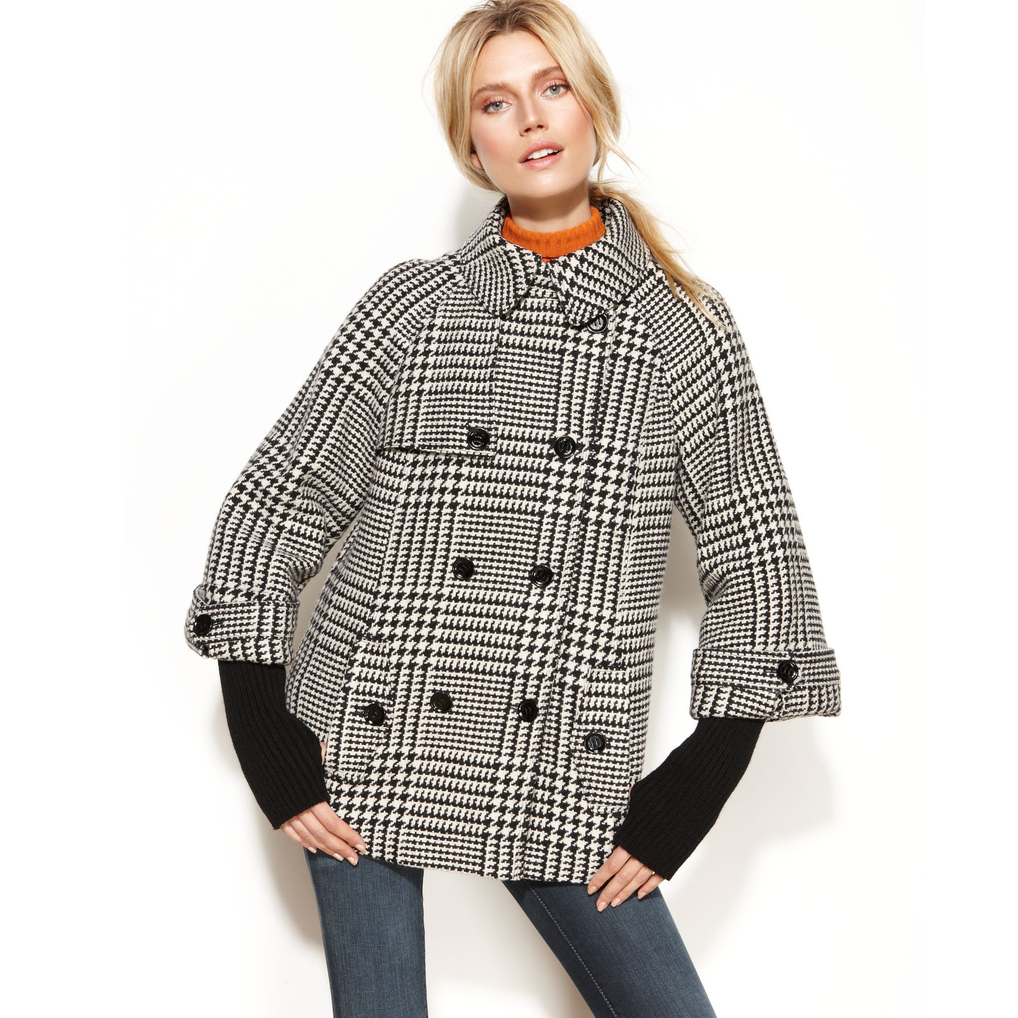 Lyst - Calvin Klein Double-breasted Plaid Swing Coat In Black