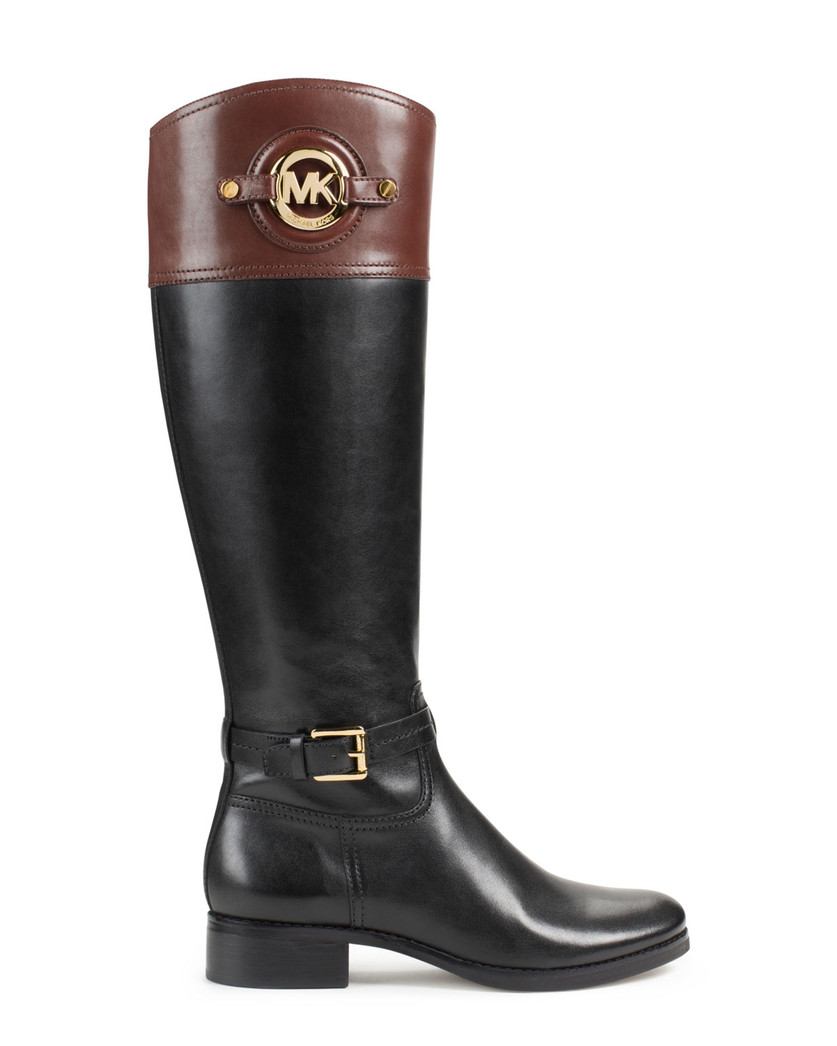 Michael kors Michael Stockard Twotone Leather Riding Boot in Black | Lyst