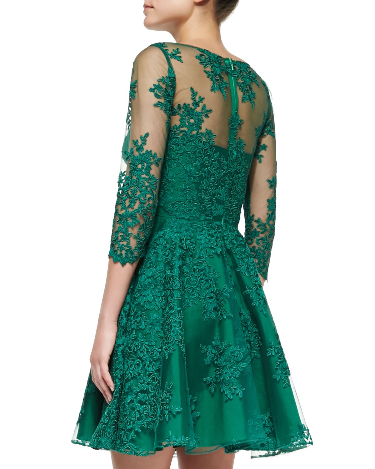 emerald green lace cocktail dress up top
