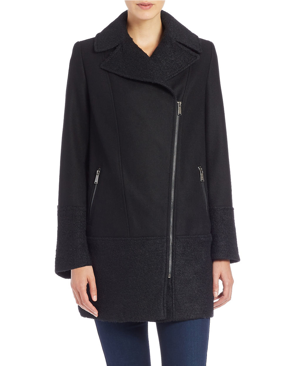 Dkny Asymmetrical Zip-front Coat in Black | Lyst