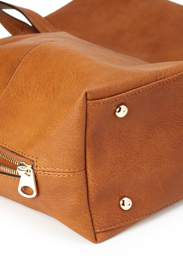 Lyst Forever 21 Zippered Faux Leather Tote in Brown