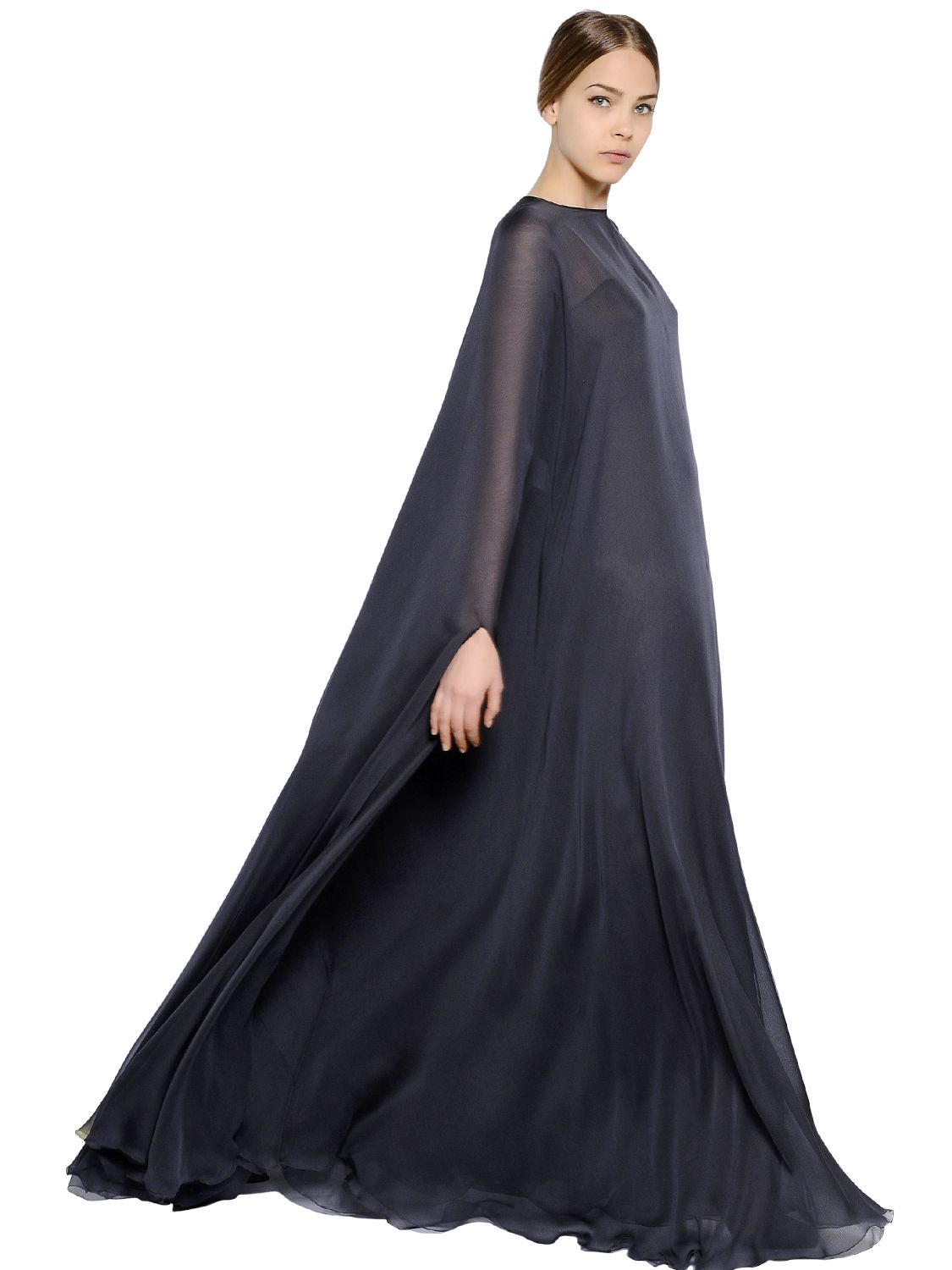 Lyst - Valentino Silk Chiffon Cape Dress in Gray