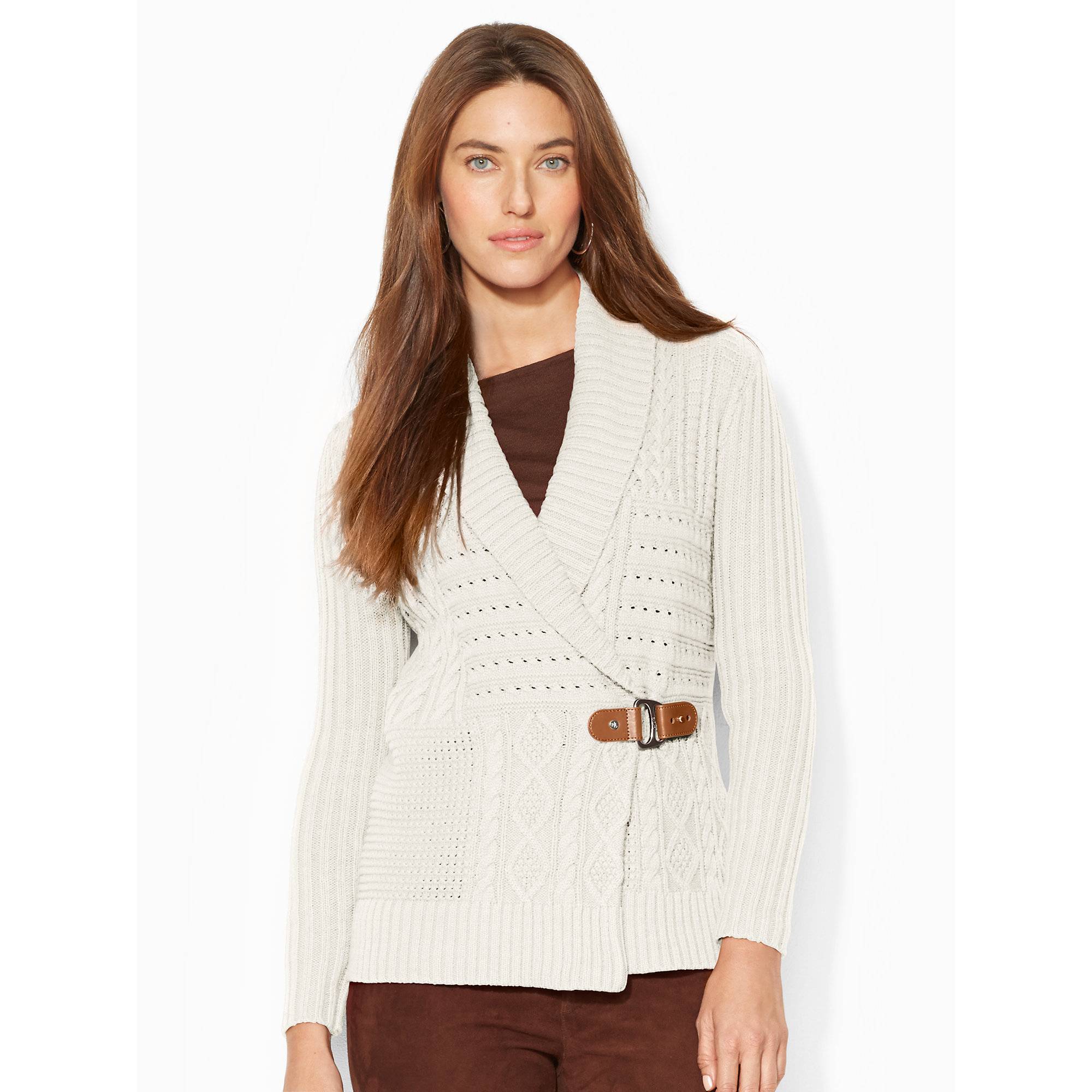 Lyst - Ralph Lauren Cable-knit Shawl Cardigan in Natural
