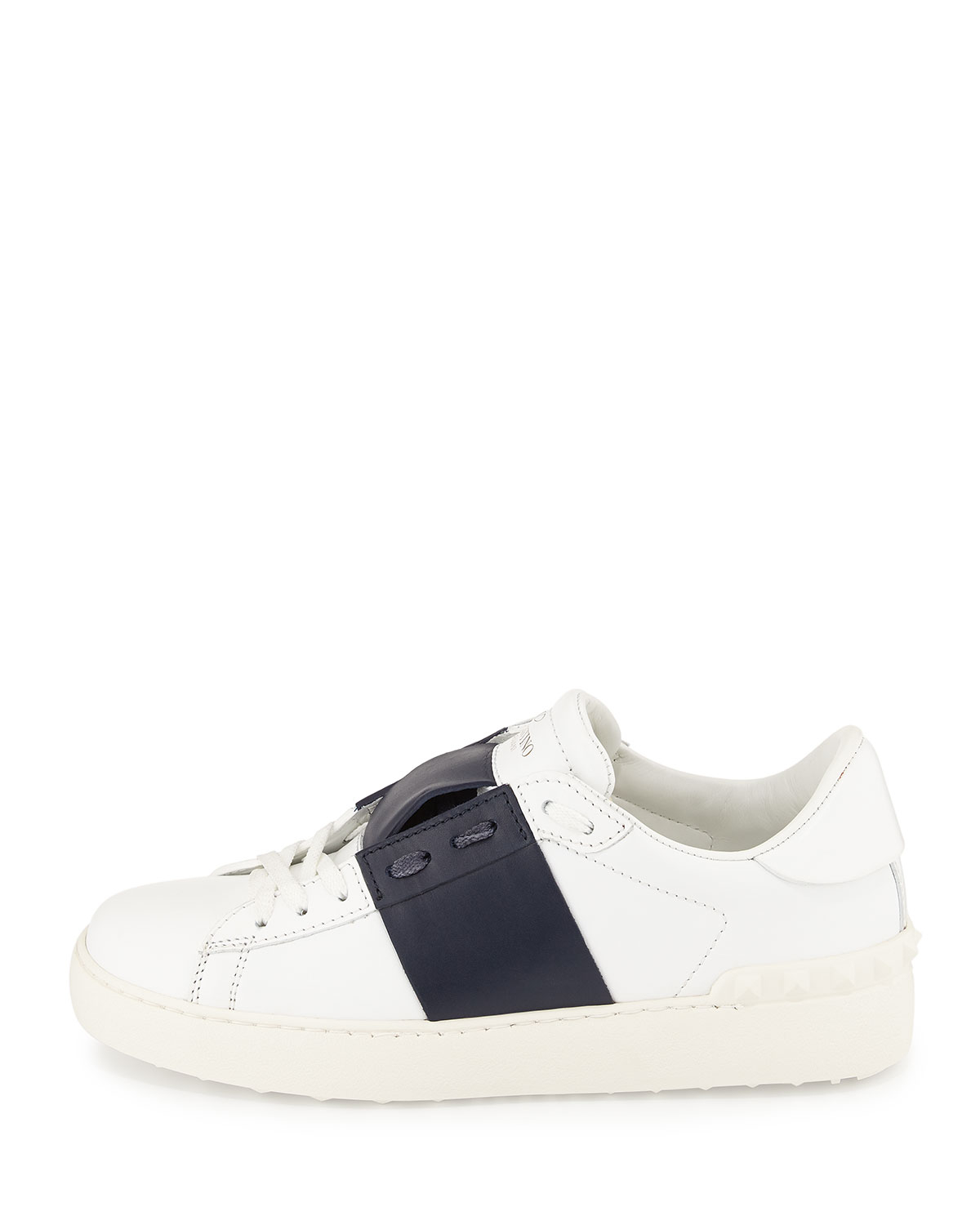 Lyst - Valentino Rockstud Two-Tone Open-Laced Sneaker in White