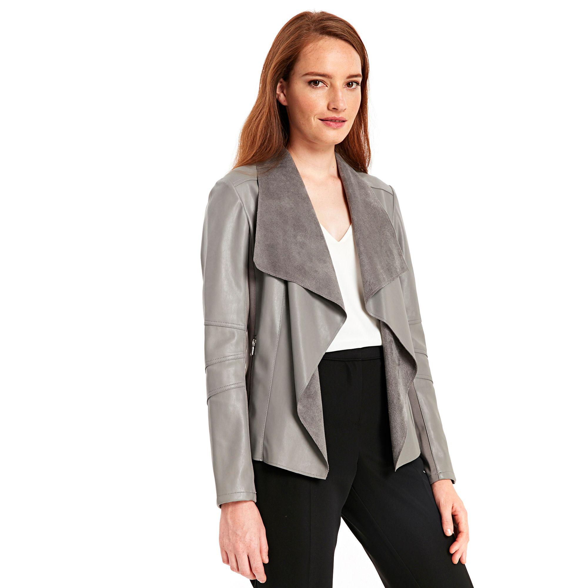 Lyst Wallis Grey Faux Leather Waterfall Jacket In Gray Wallis Women S Gray Grey Faux Leather Waterfall Jacket