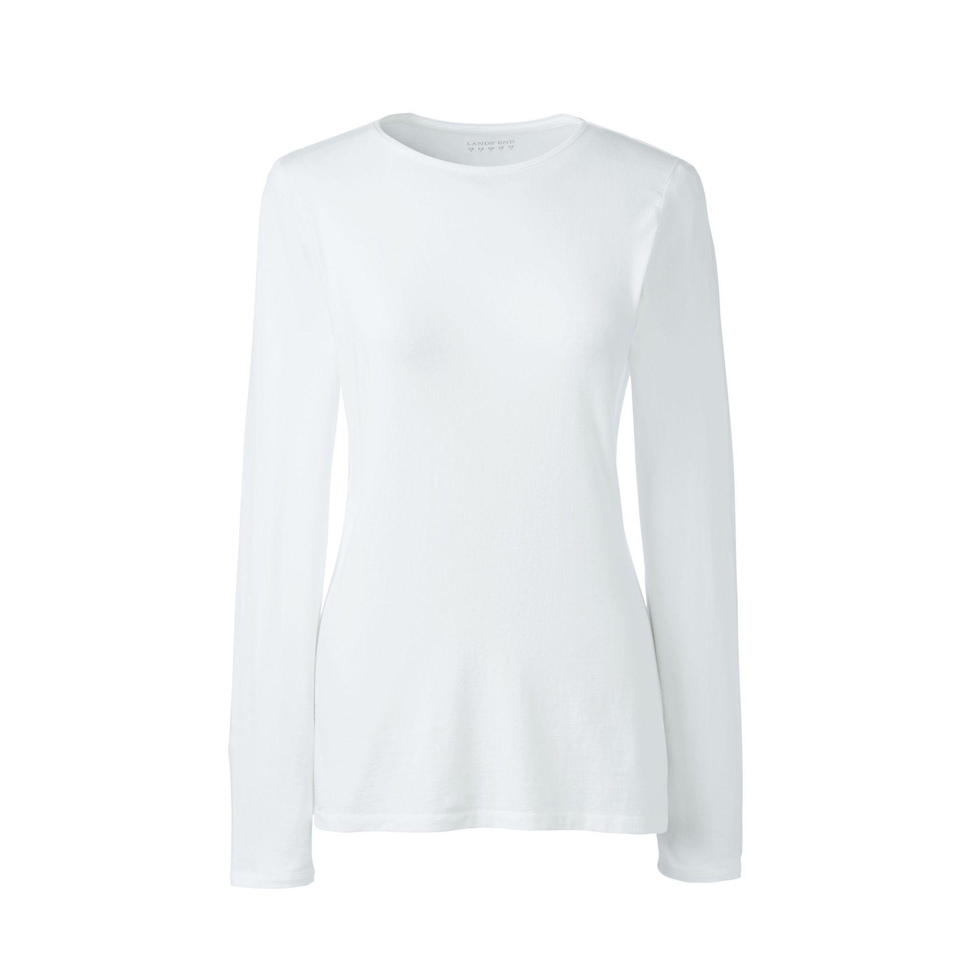Lands' End White Long Sleeve Cotton/modal Crew Neck Tee in White Lyst