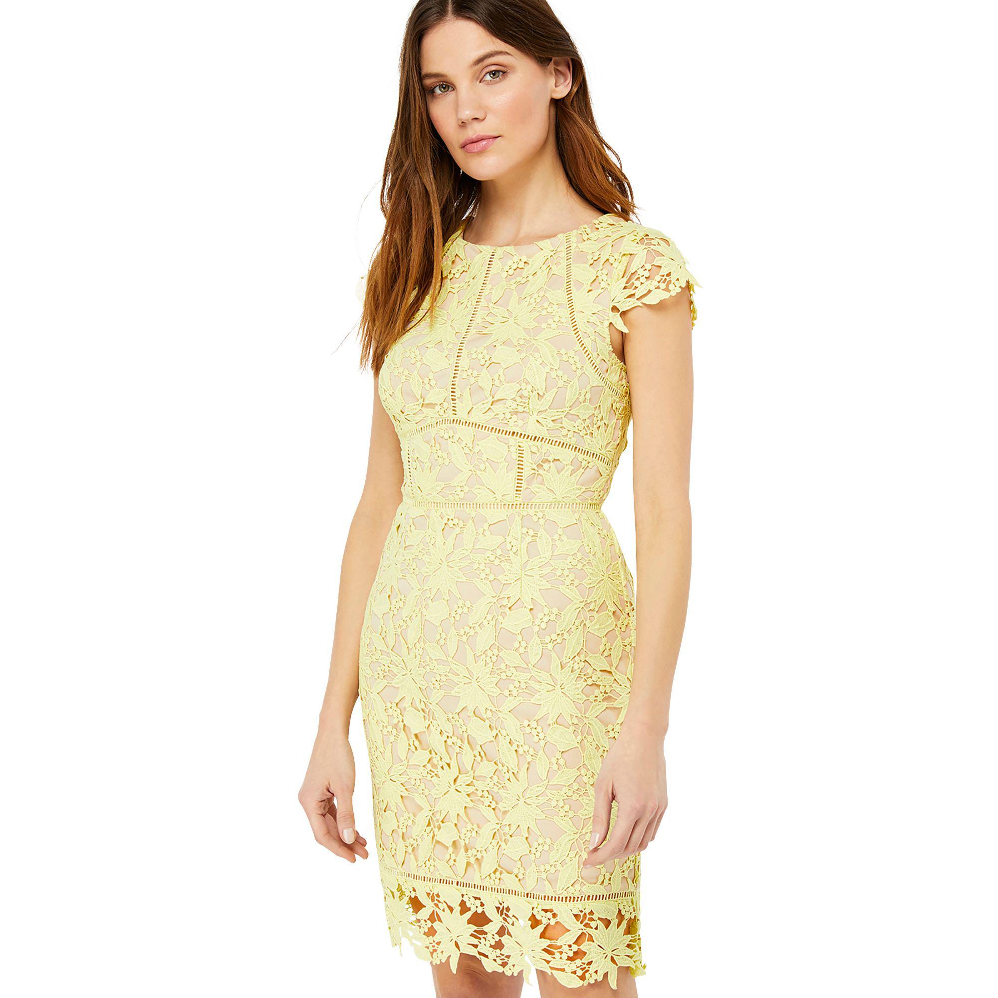 Yellow Knee Length Lace Dress