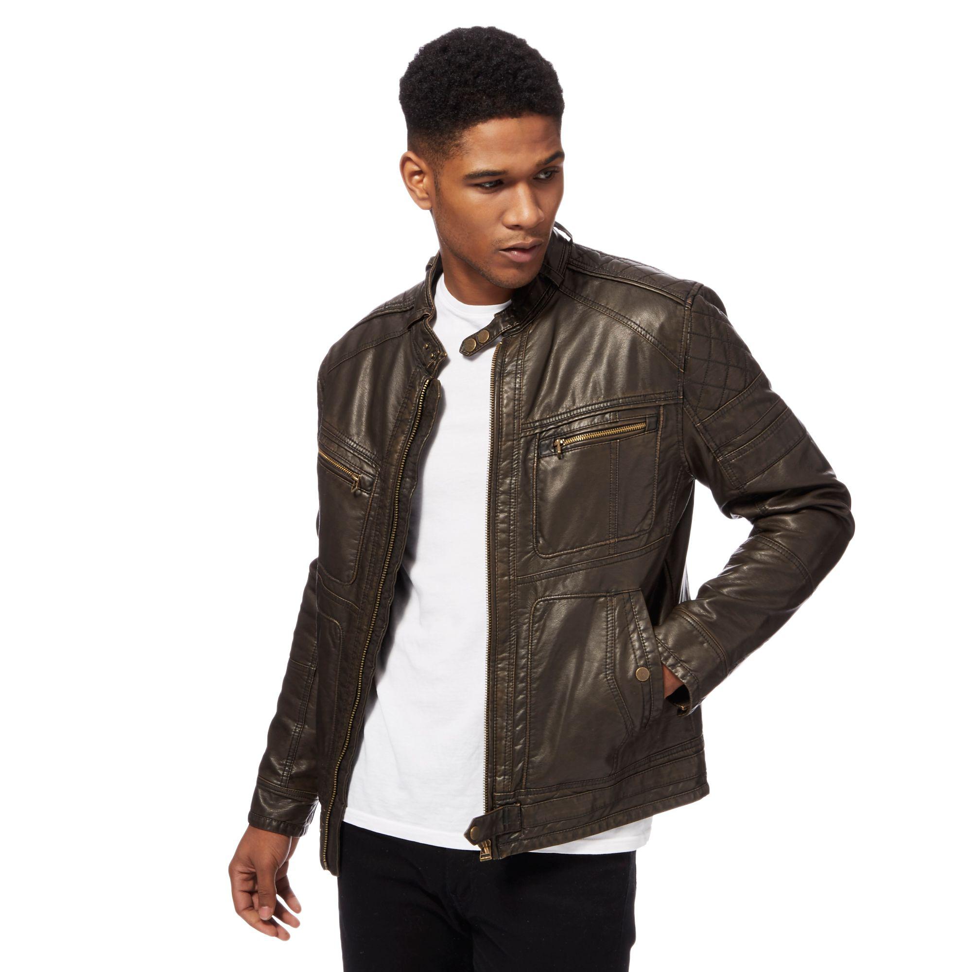 Red Herring Brown Washed Biker Jacket In For Men Lyst Red Herring Men S Brown Washed Biker Jacket