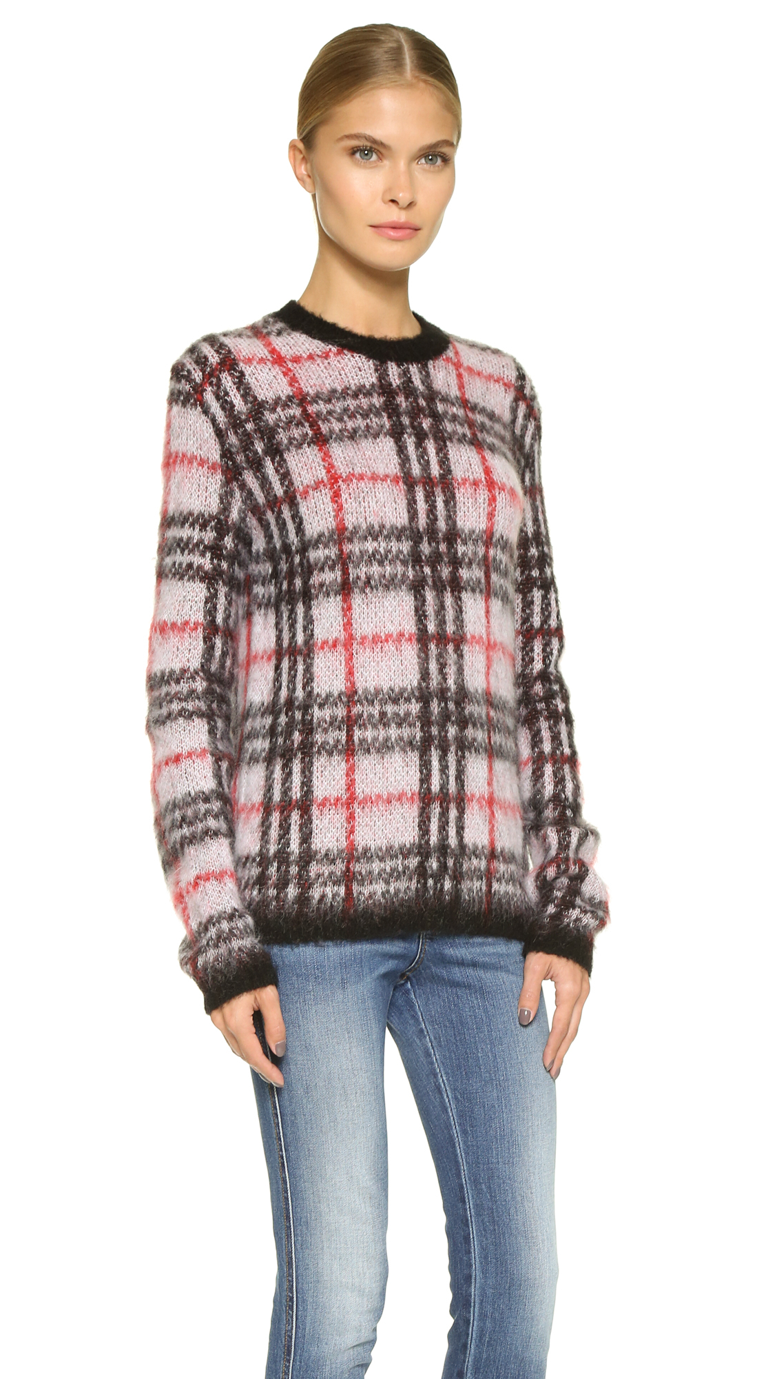 Lyst Versus Sleeve Plaid Sweater White Black lyst versus sleeve plaid sweater white black