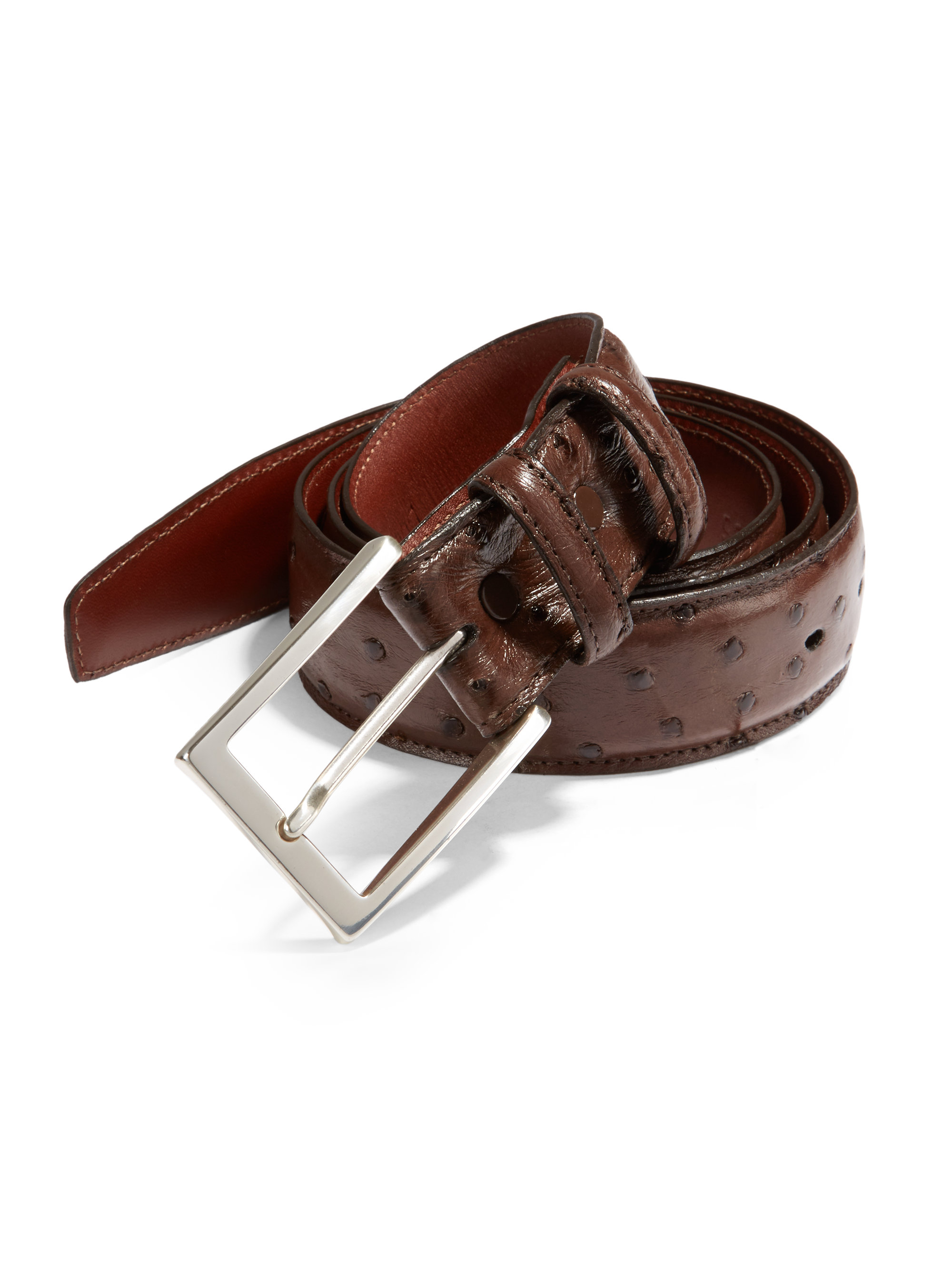 Saks fifth avenue Ostrich Leather Belt in Brown for Men | Lyst