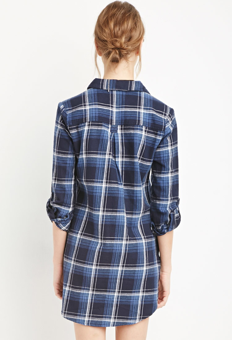 Forever 21 Plaid Flannel Shirt Dress in Black (NAVY/BLUE ...