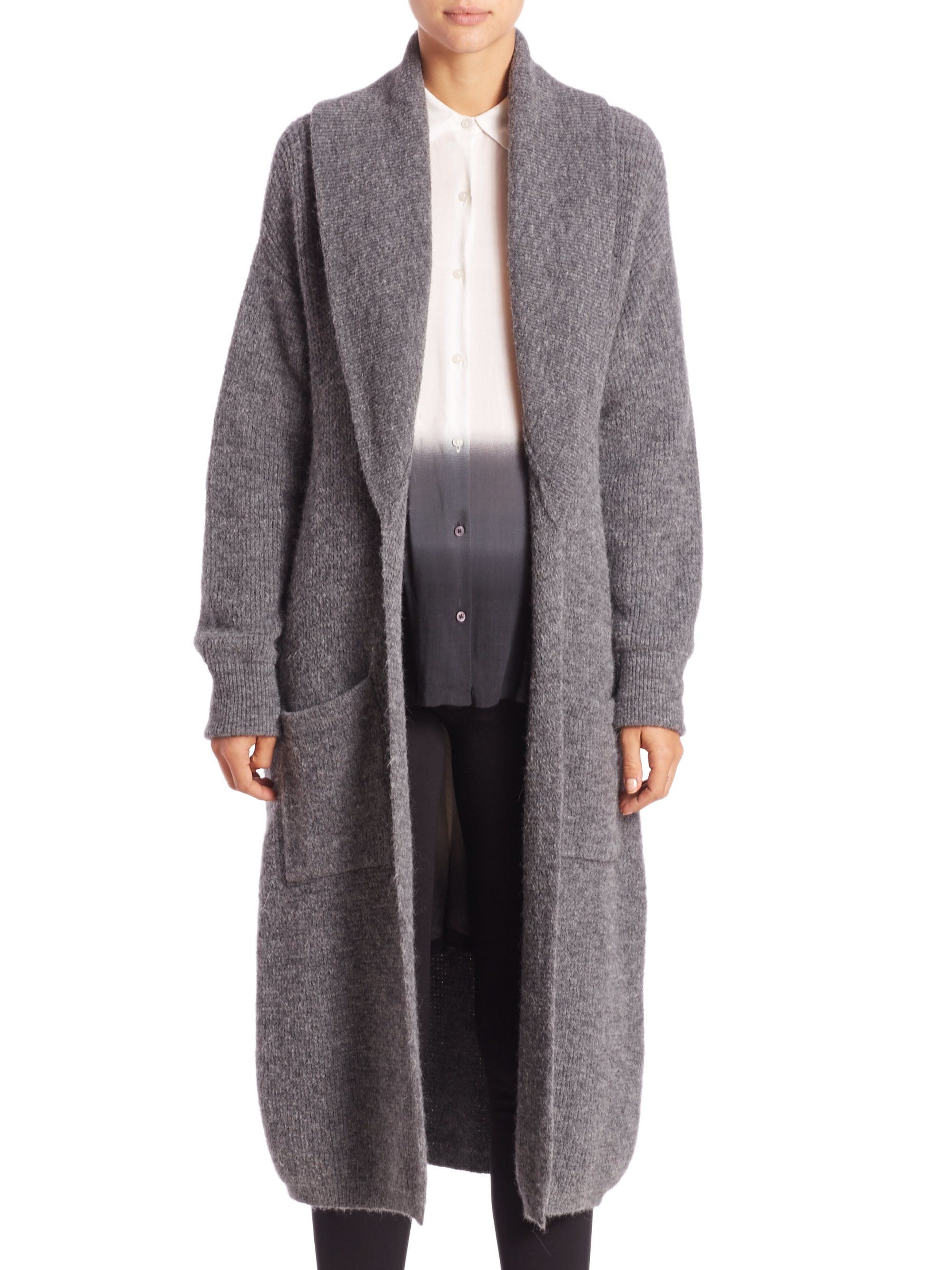 Dkny Long Open-front Cardigan in Gray | Lyst