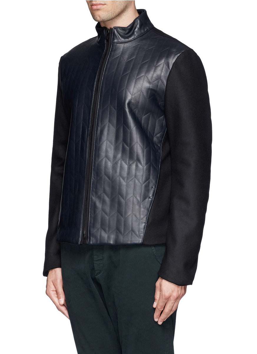 Armani Chevron Embossed Leather Front Jacket In Blue For Men Lyst Gallery
