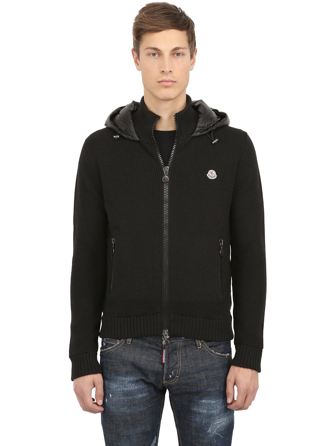 moncler black insulated knit hoodie moncler black insulated knit hoodie
