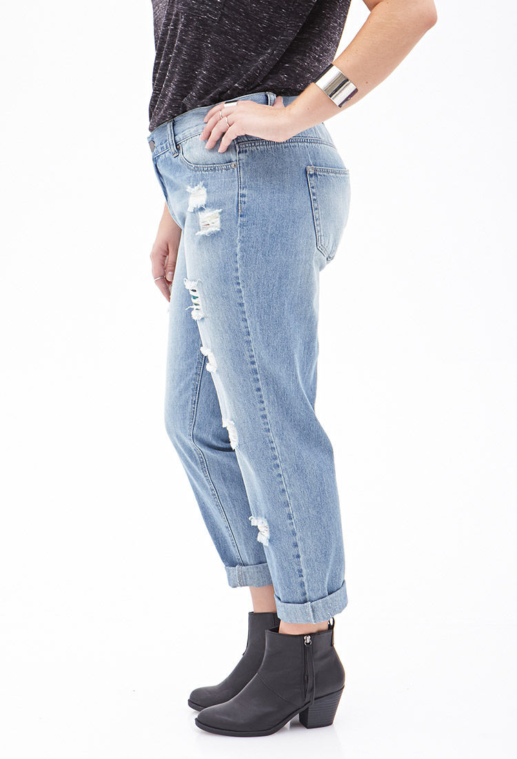 high waisted distressed boyfriend jeans