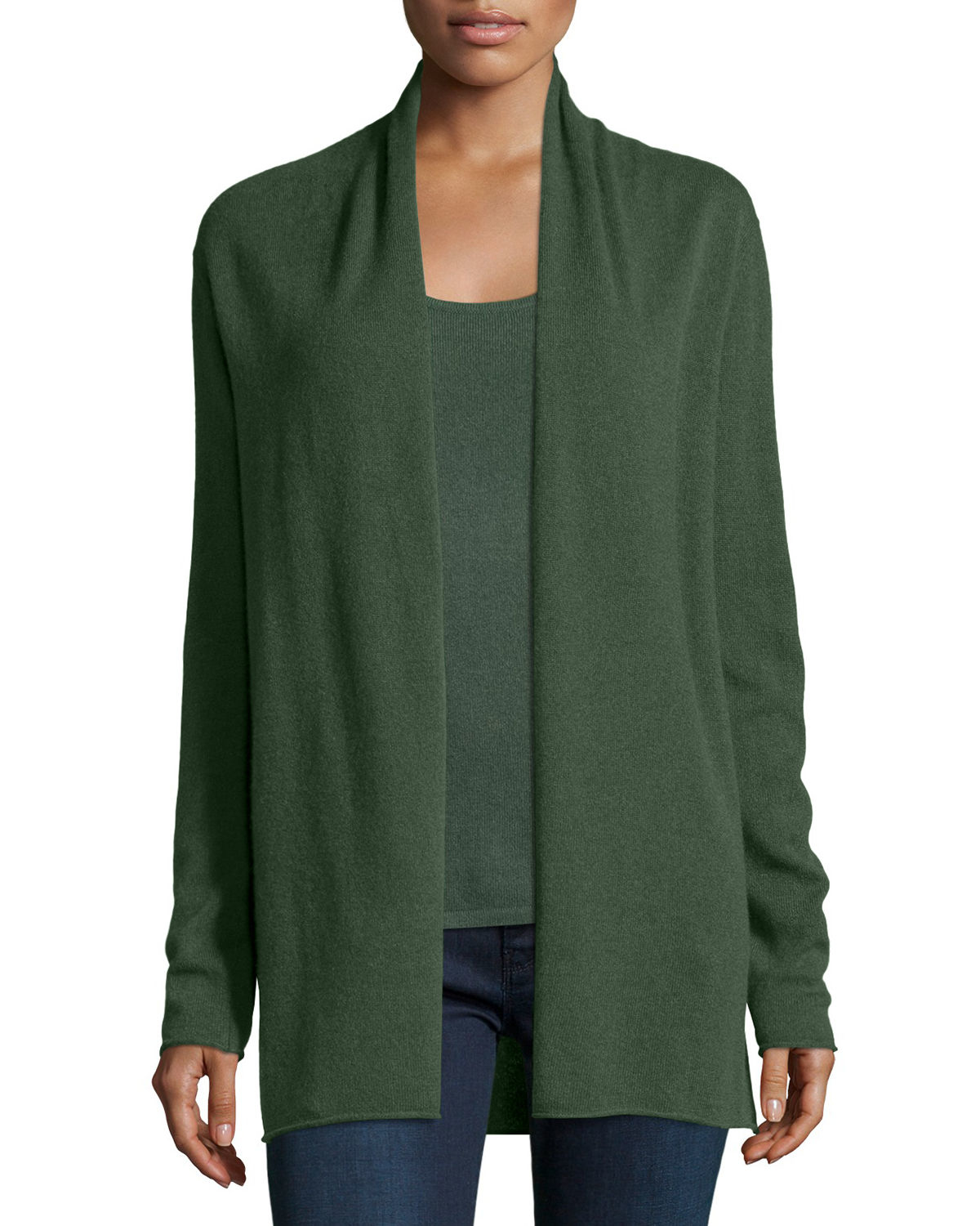 Neiman Marcus Cashmere Collection | Green Cashmere Draped Cardigan | Lyst