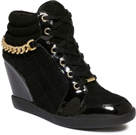 Guess Womens Shoes Hevin Quilted Wedge Sneakers in Black | Lyst