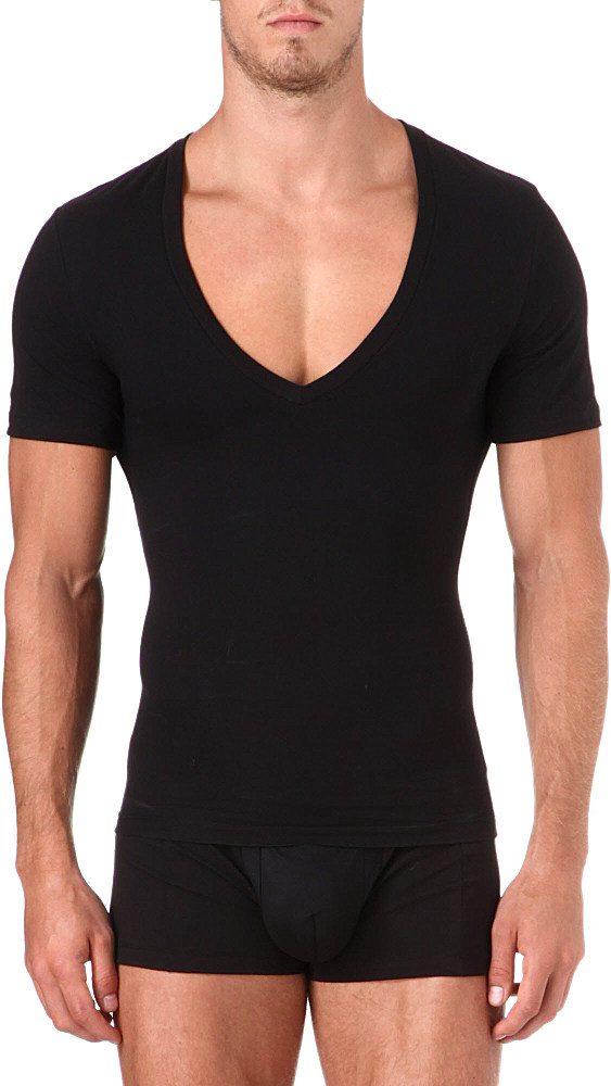 Lyst - Spanx Deep V-neck T-shirt in Black for Men