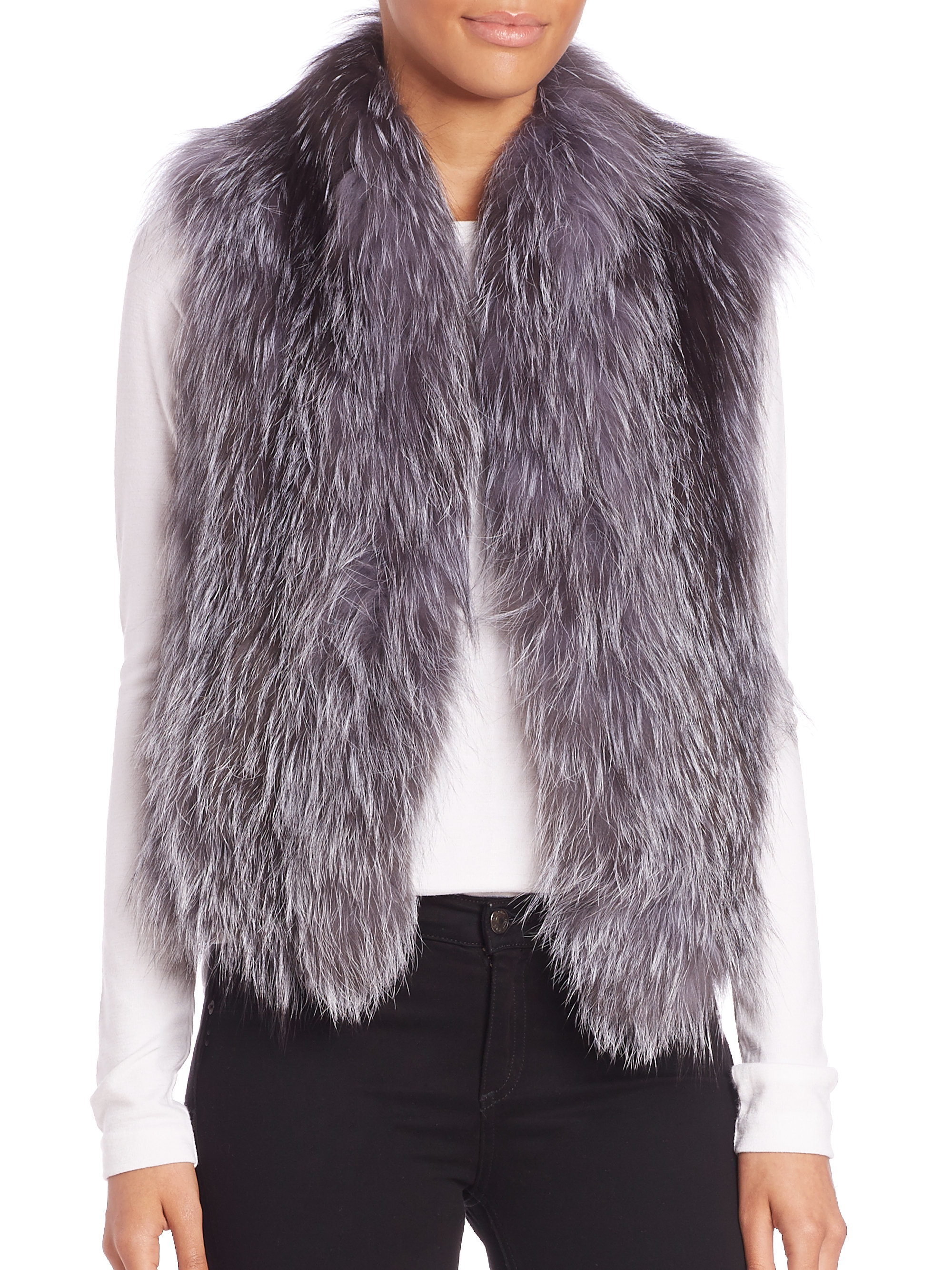Lyst - June Fox Fur Vest in Gray