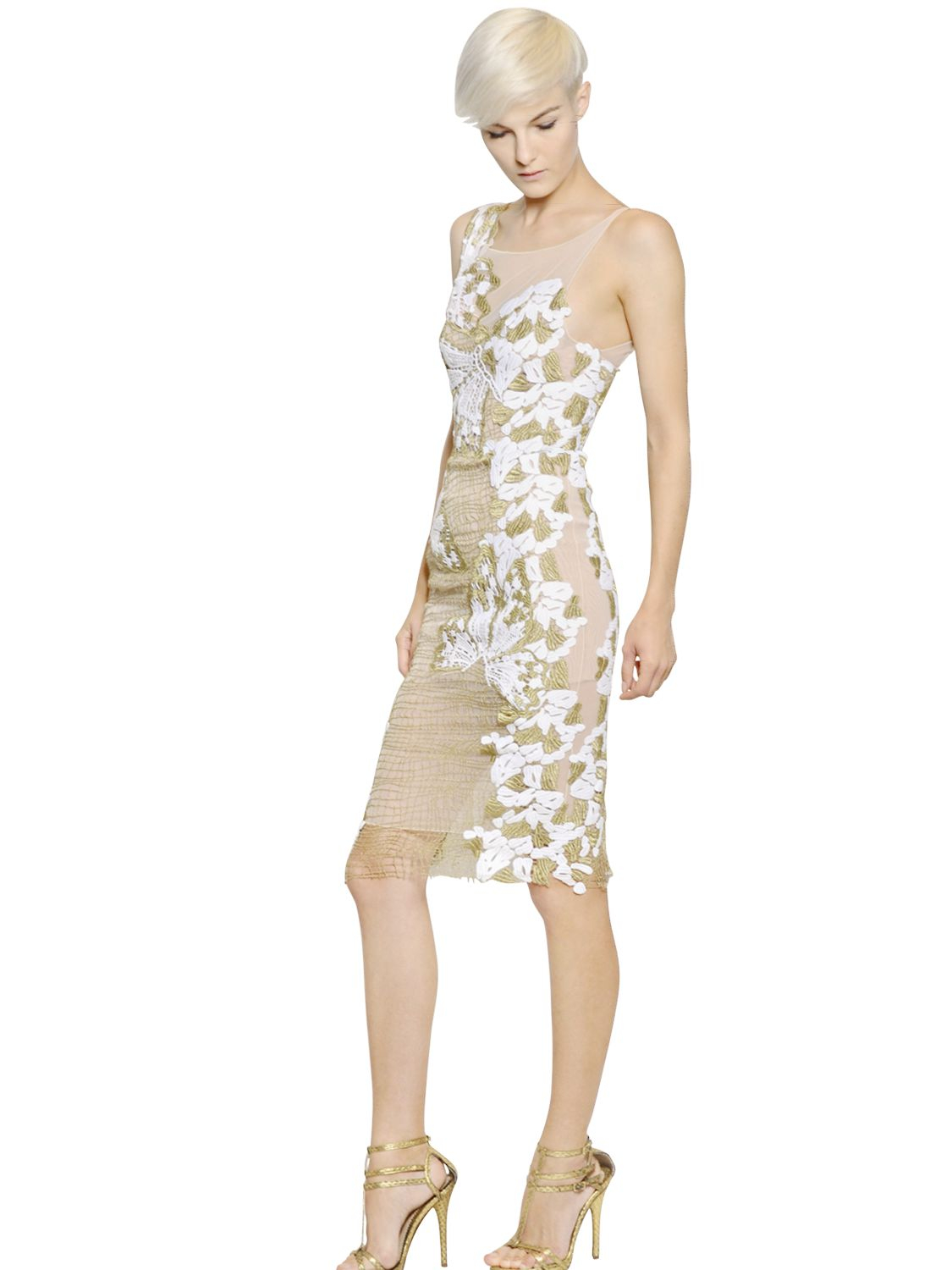 Lyst - Blumarine Butterfly Embroidered Cotton Net Dress in 