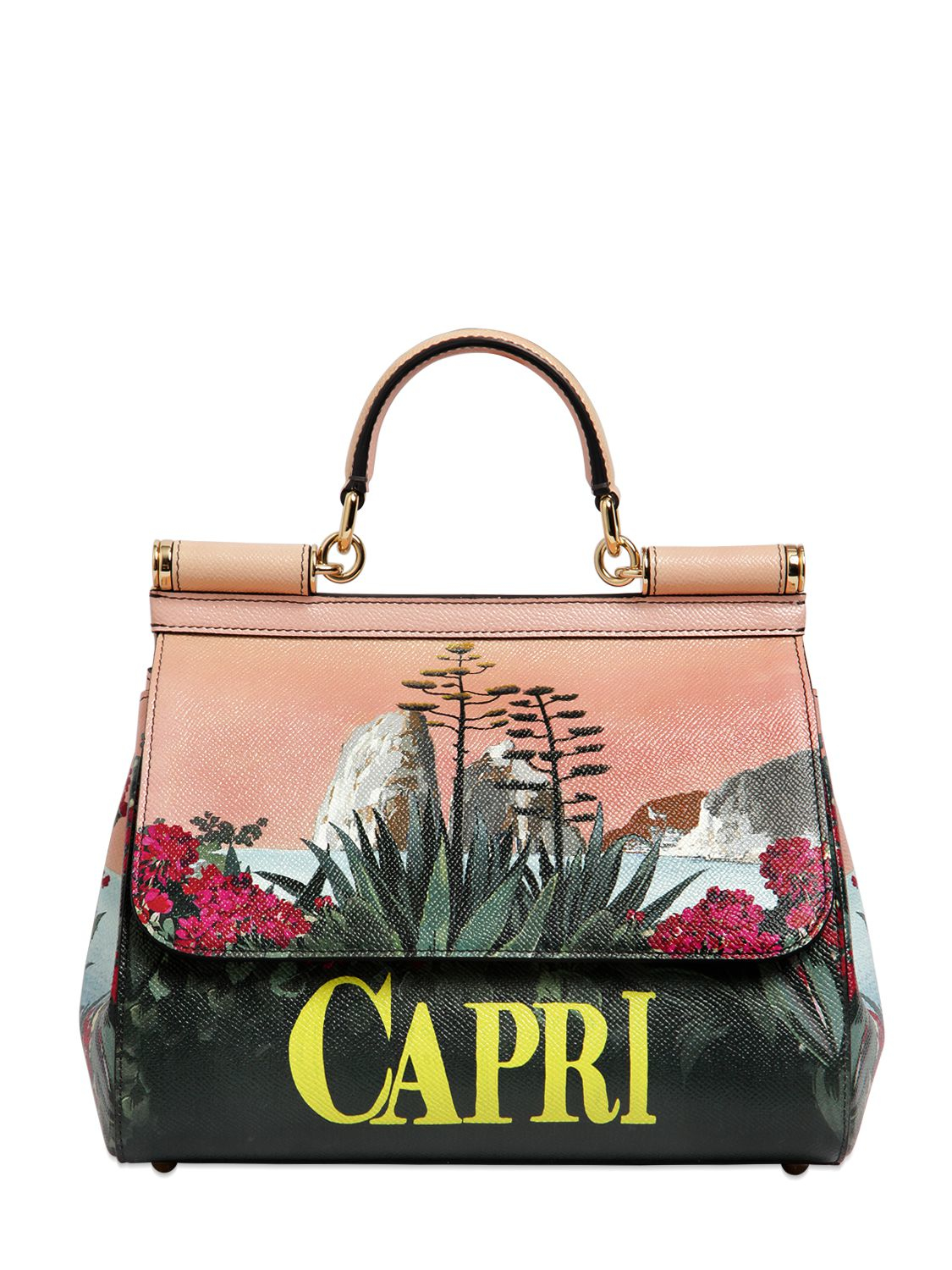 Lyst Dolce Gabbana Sicily Capri Print Dauphine Leather Bag In Pink Gallery