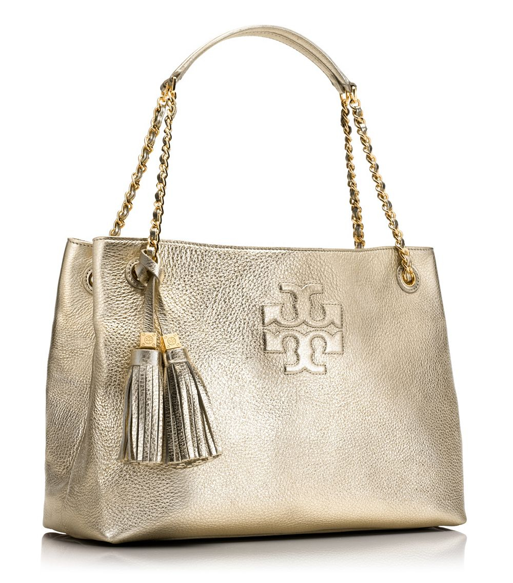 Tory burch Thea Metallic Chain Shoulder Slouchy Tote in Metallic | Lyst