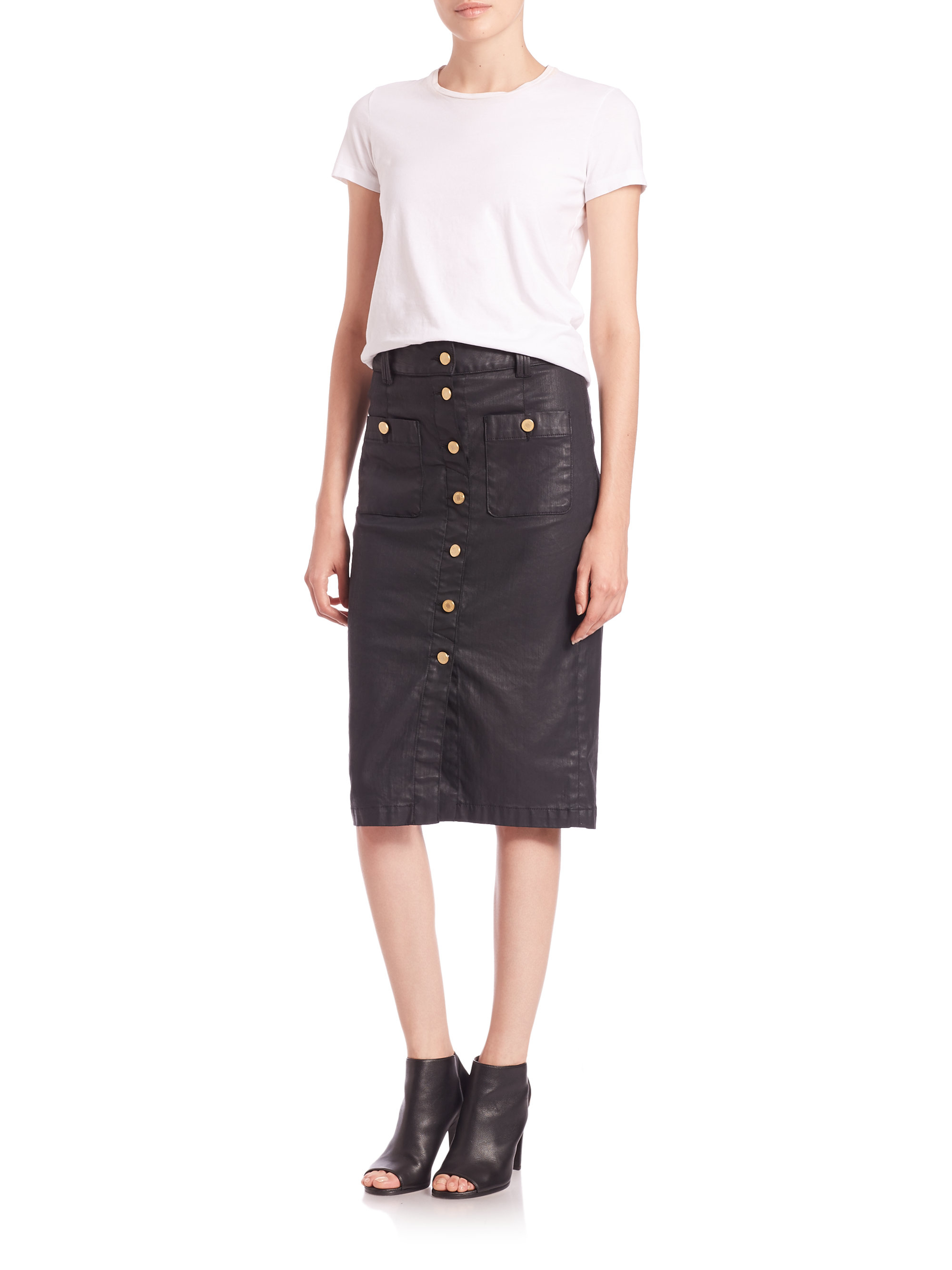 7 for all mankind Faux Leather Button-front Pencil Skirt in Black ...