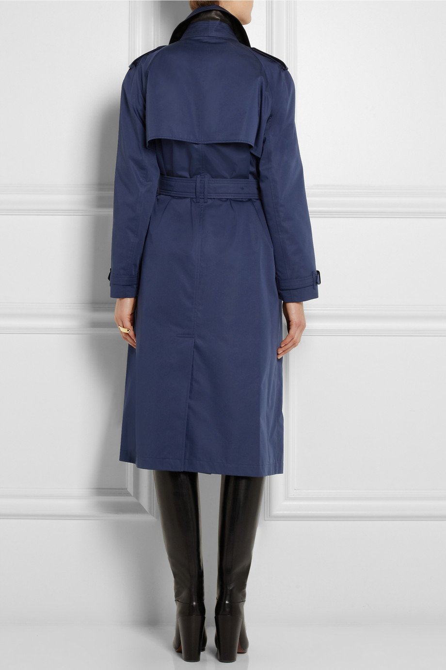 Lyst Burberry Leather Trimmed Cotton Blend Gabardine Trench Coat In Blue