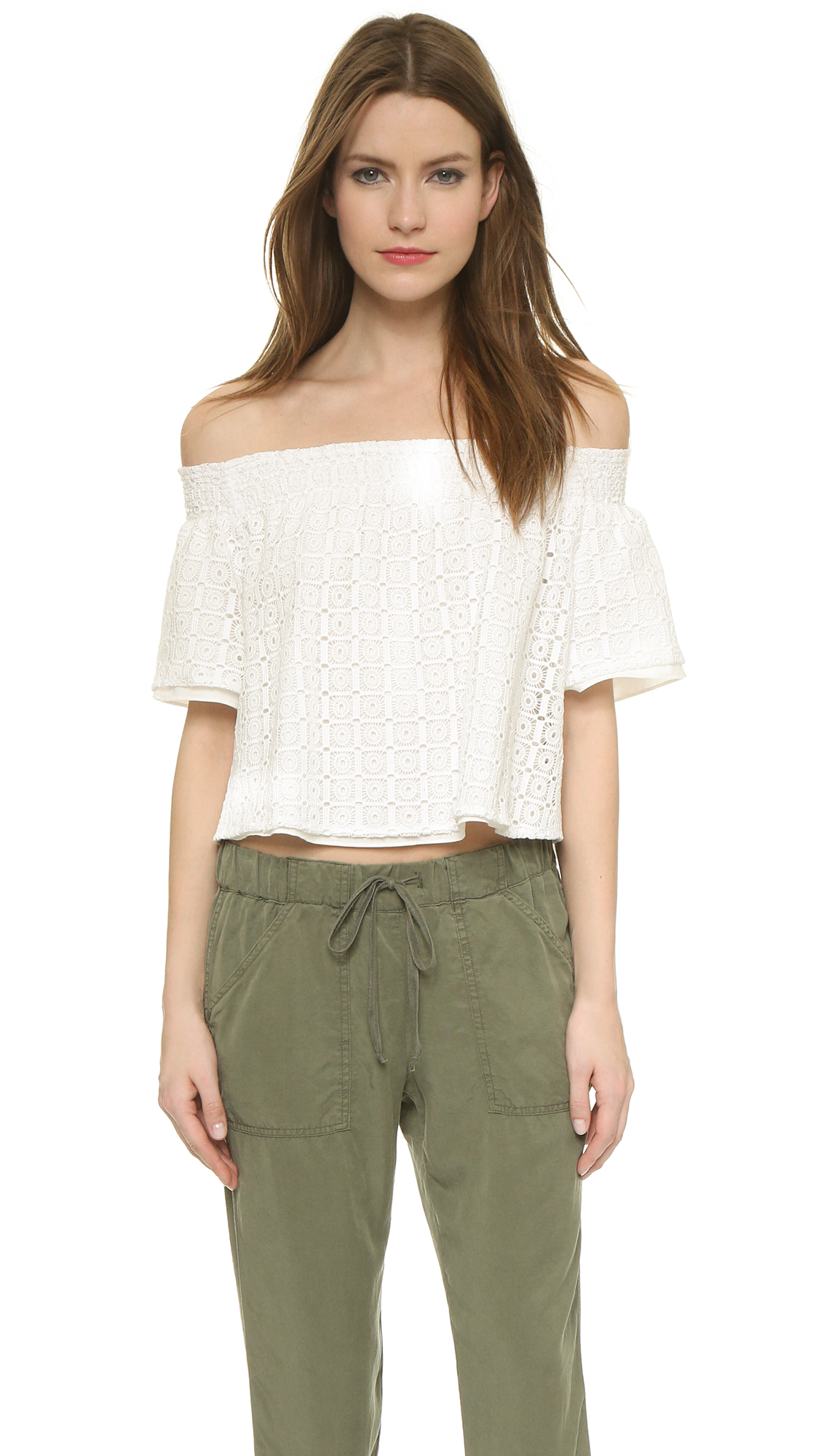 Lyst Apiece Apart Eyelet Off The Shoulder Top White Cotton Lace in