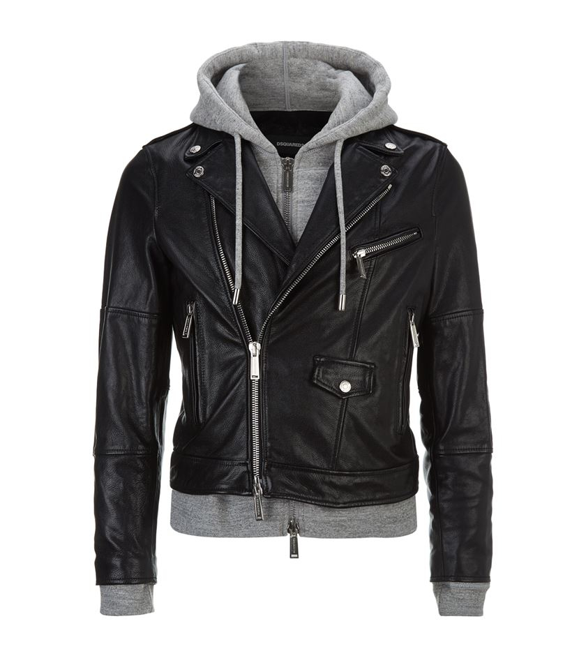 Dsquared² Hooded Sweatshirt Leather Jacket In Black For Men Lyst Gallery