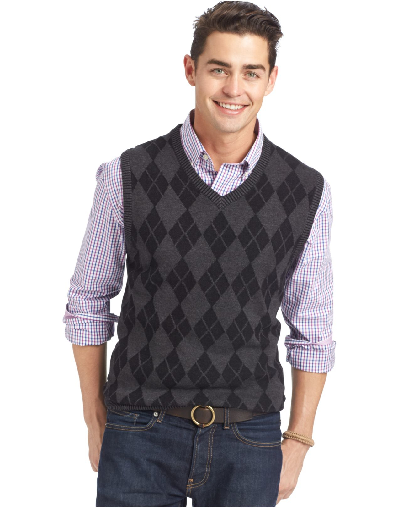 Izod Textured Argyle Sweater Vest  in Black for Men Lyst