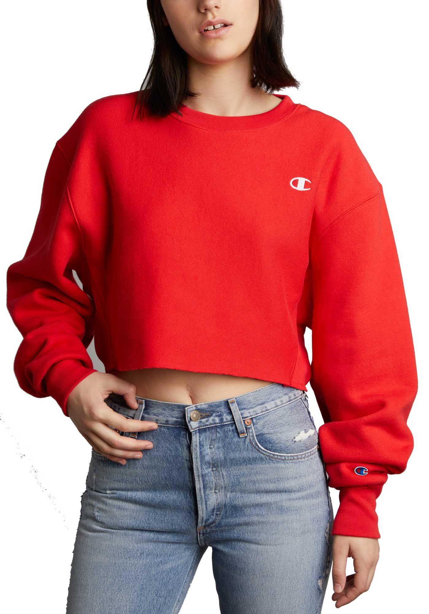 Champion Fleece Cropped Cut-off Crew Top in Red - Lyst
