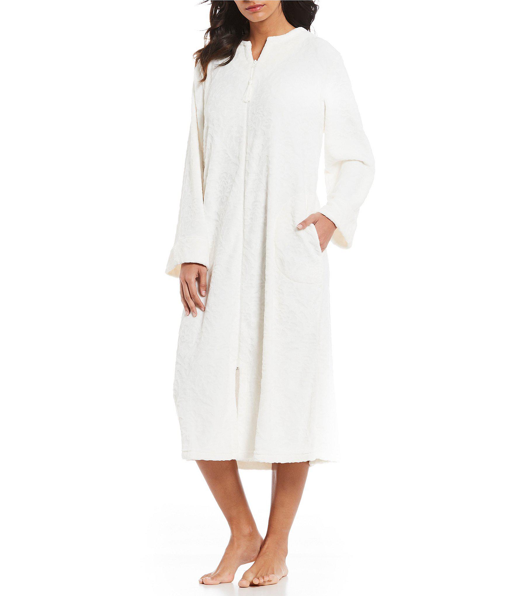Miss Elaine Pearl Damask French Fleece Long Zip Front Robe 