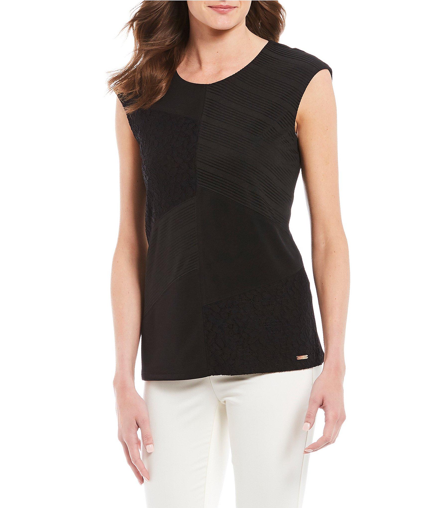 Calvin Klein Mixed Media Pieced Front Sleeveless Knit Top ...