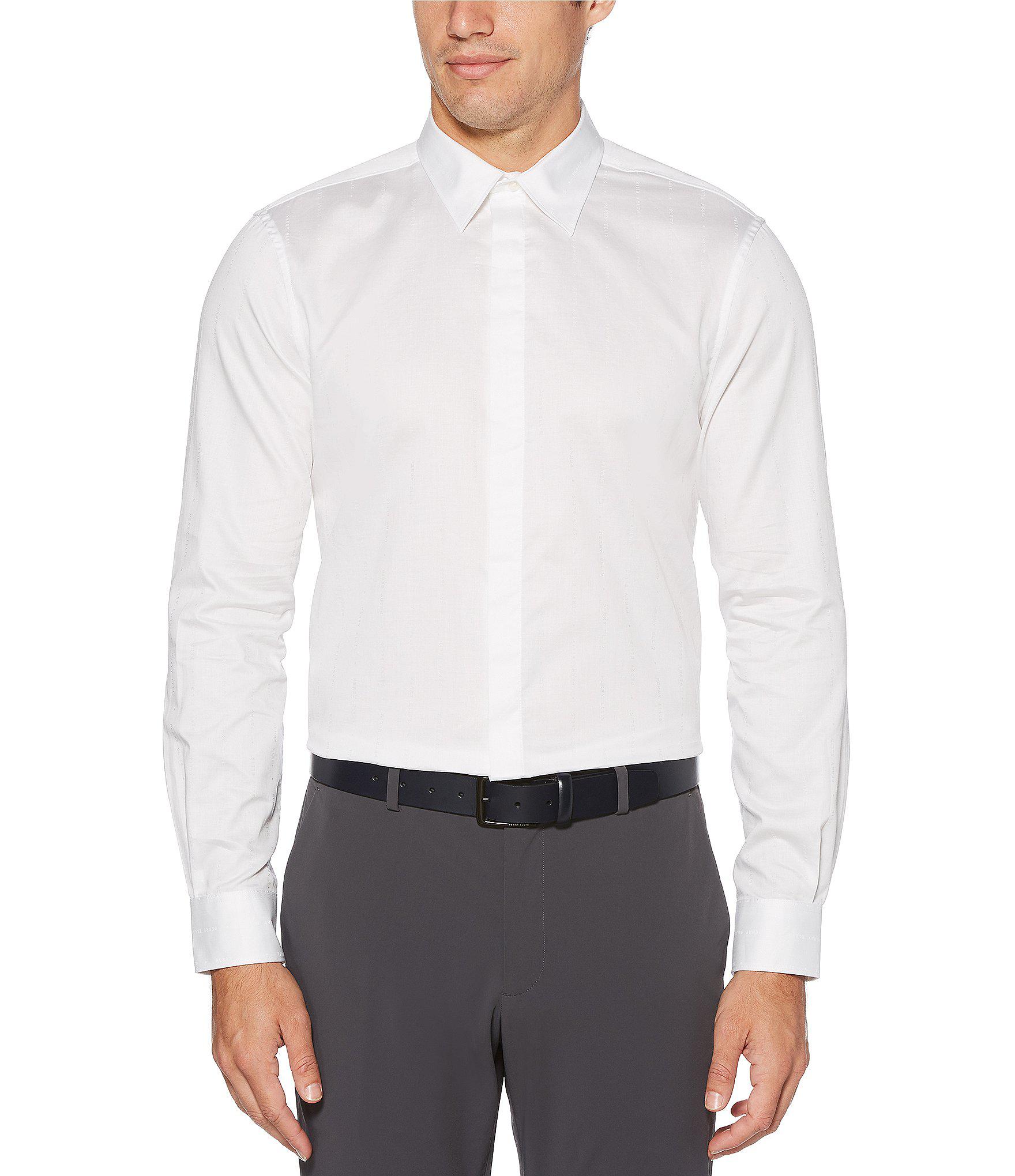 Perry Ellis Logo Print Long-sleeve Woven Shirt in White for Men - Lyst