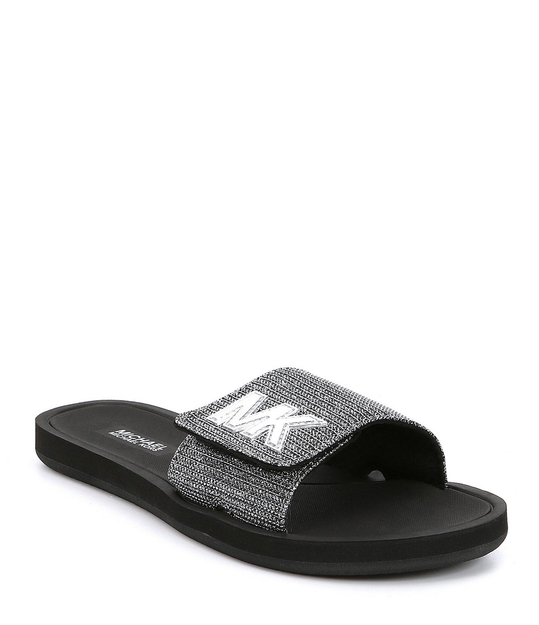 Lyst - MICHAEL Michael Kors Mk Logo Glitter Slide Sandals in Black