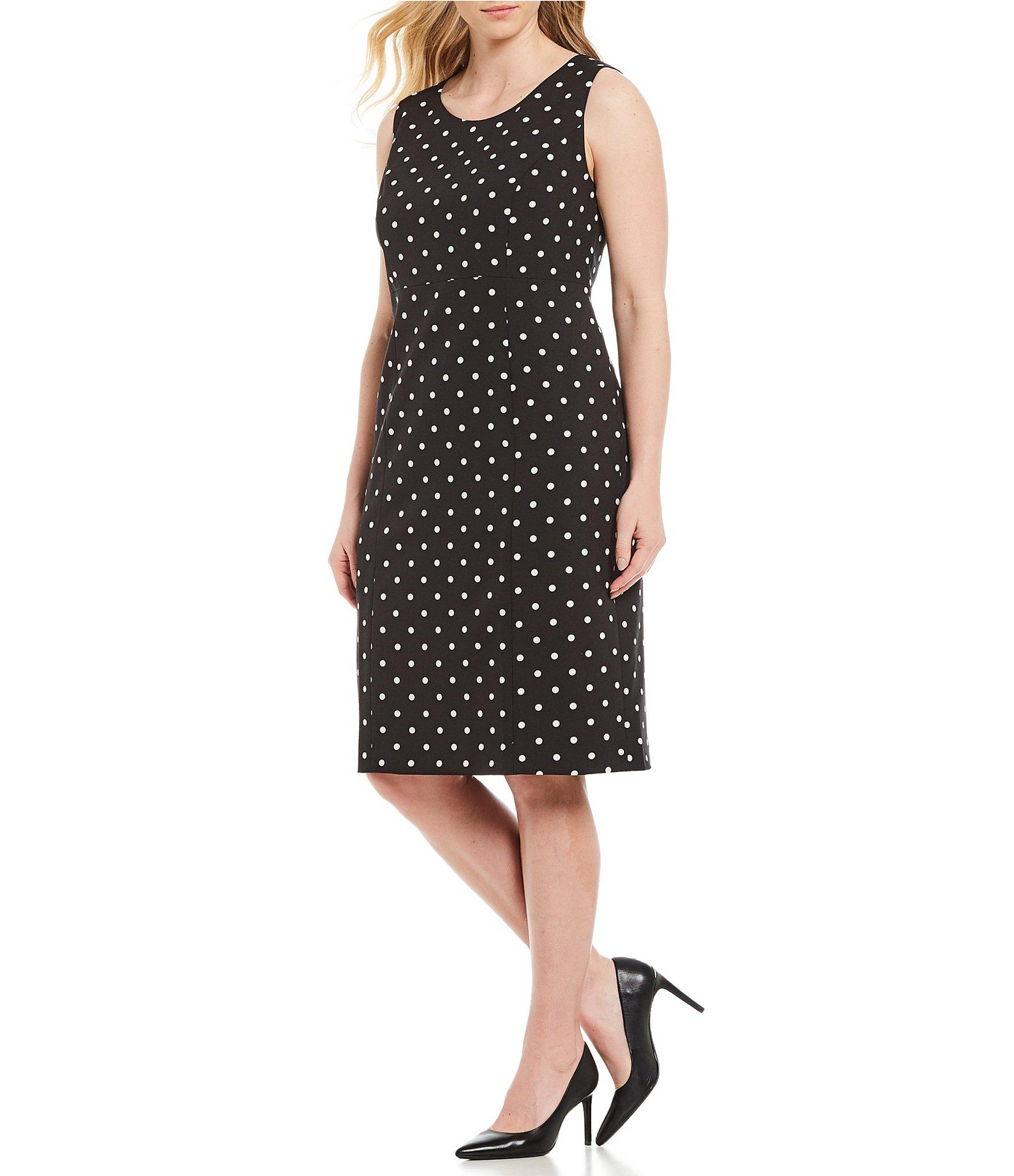 Lyst - Kasper Plus Size Polka Dot Sleeveless Crepe Sheath Dress in Black