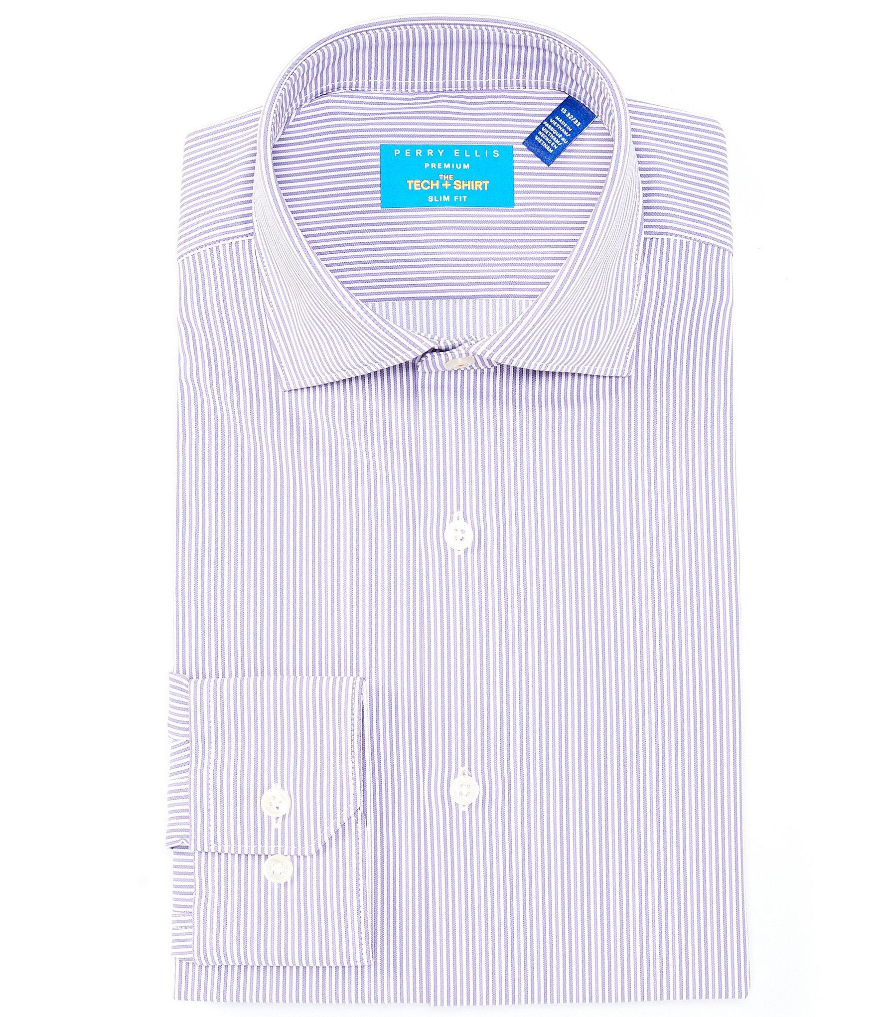 Perry Ellis Tech Premium Non Iron Performance Slim Fit Spread Collar Striped Dress Shirt In 8203